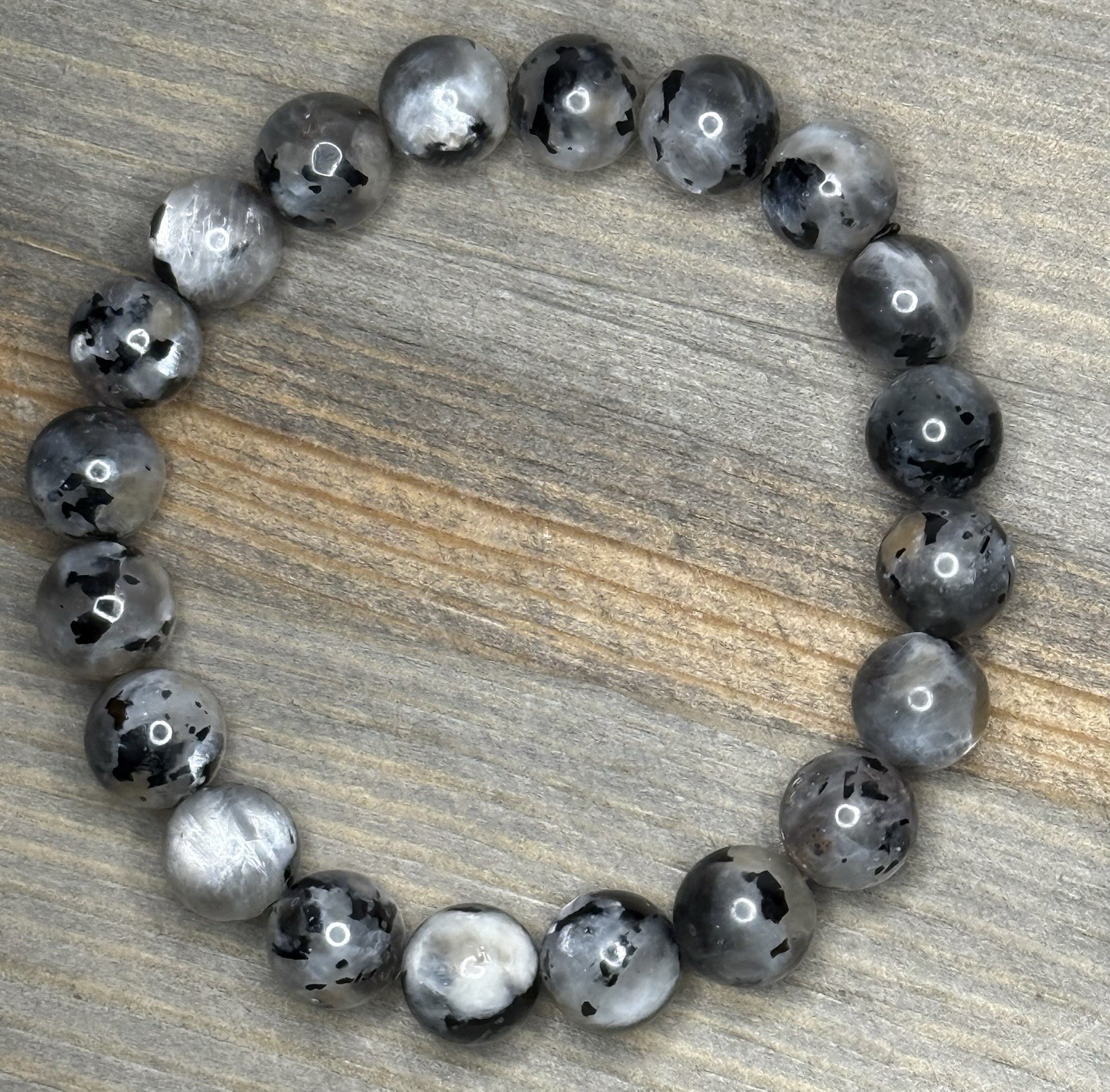 Natural Black Skeletal Moonstone 9mm Genuine Gemstone Bracelet