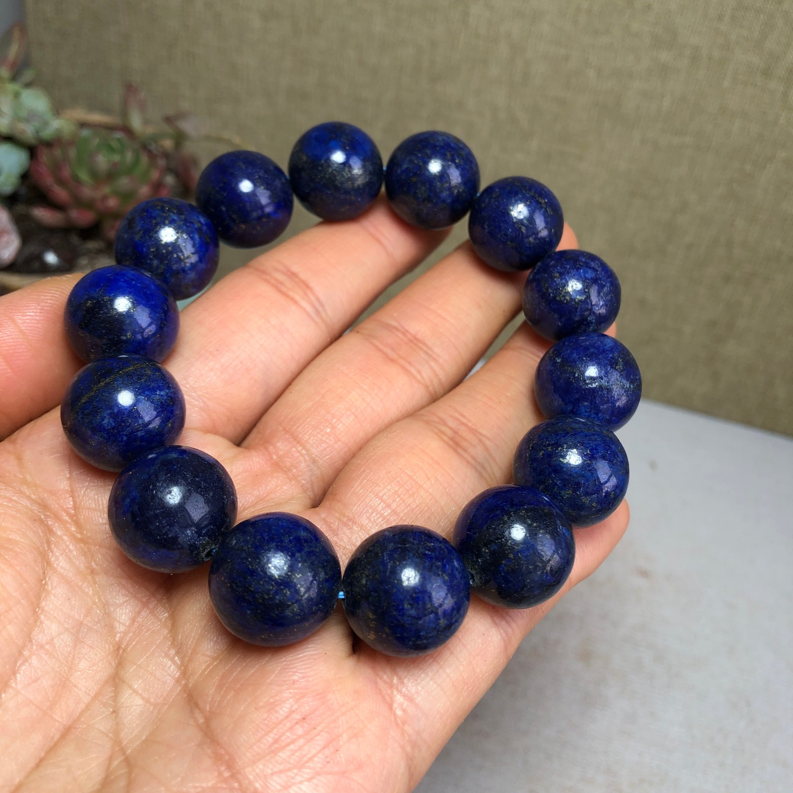 15mm-16mm Natural Lapis lazuli Crystal Quartz chain beads bracelet 94g A3562