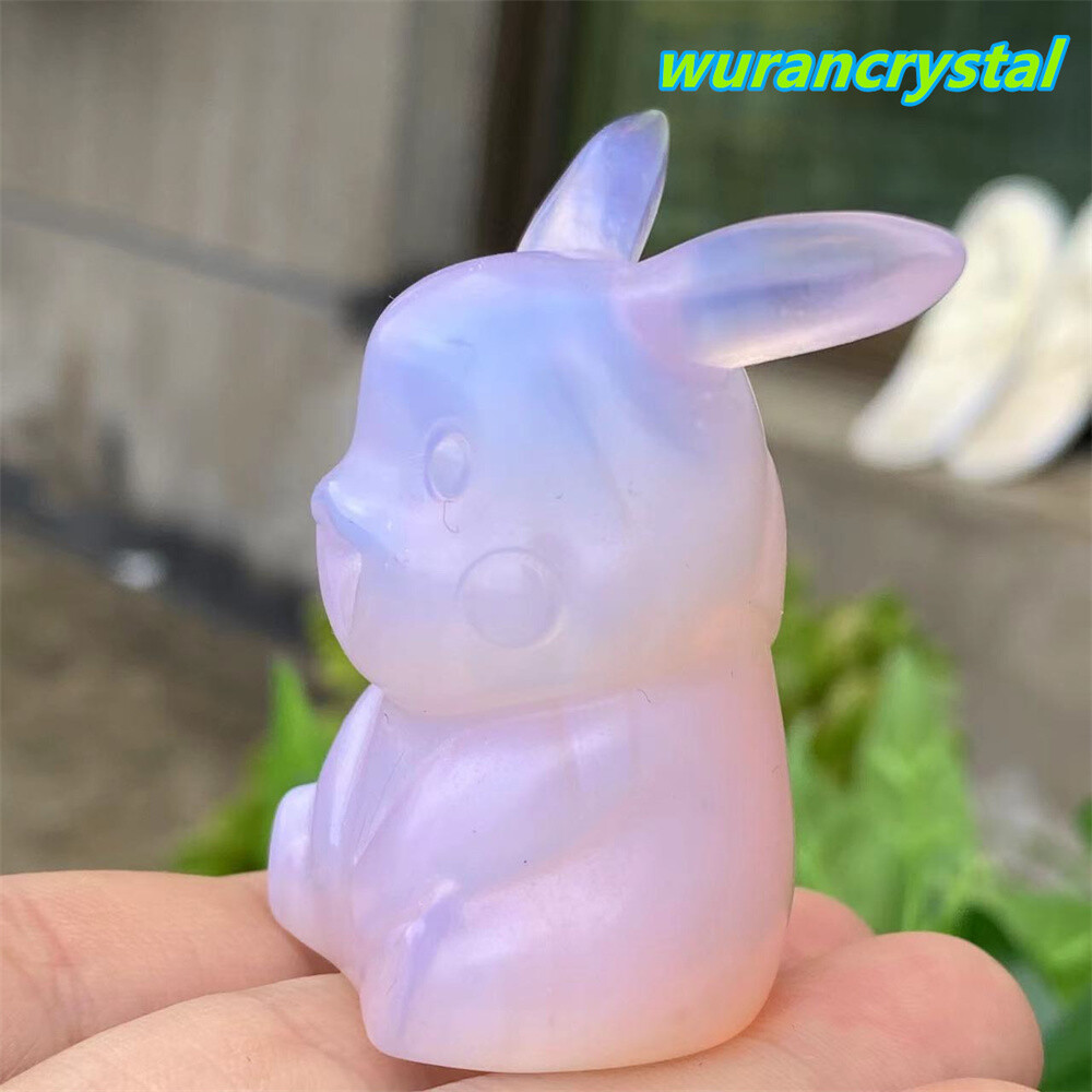 Pink Opalite Quartz Crystal Carved Skull Pikachu point Reiki healing Gem gift 1p