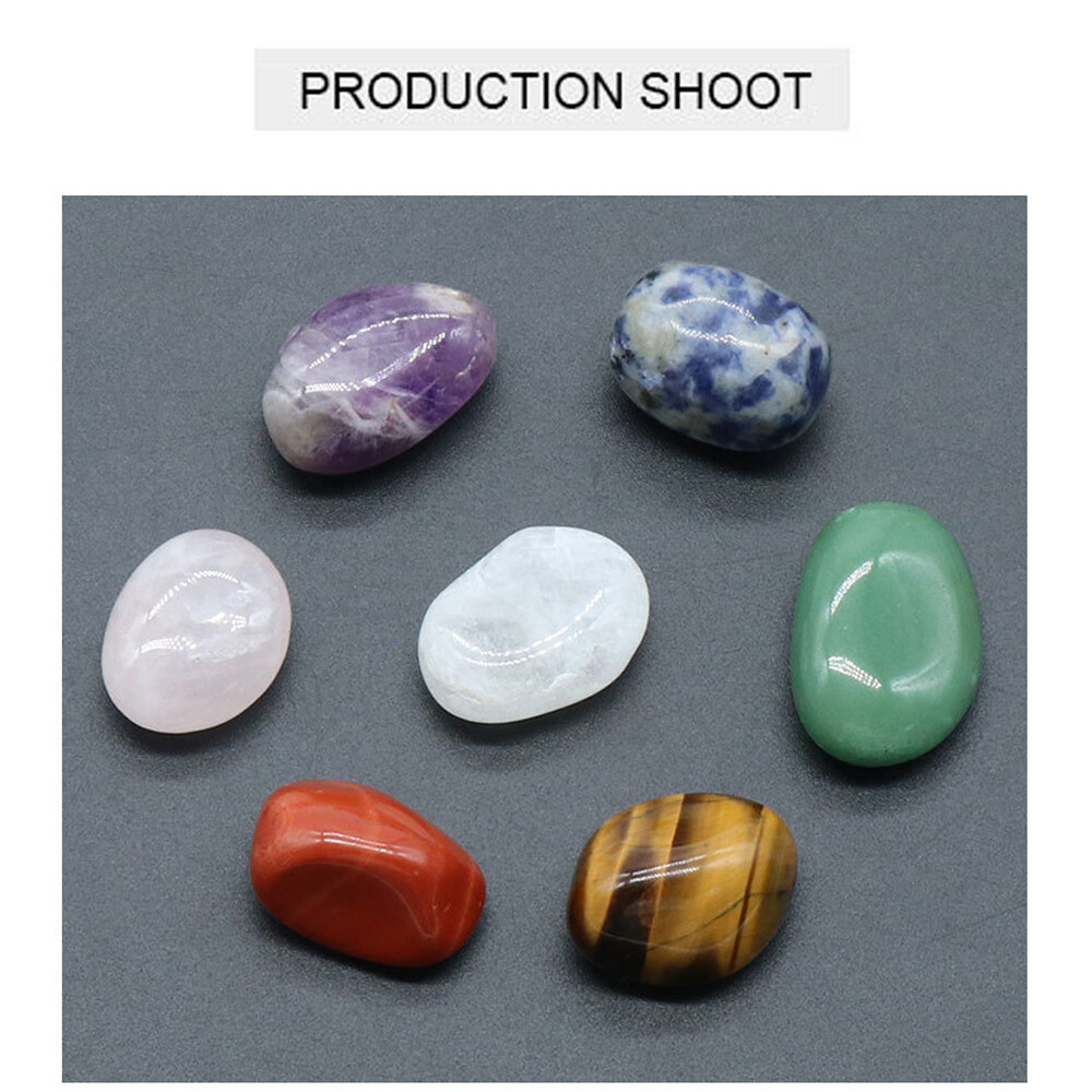 Natural 7 Chakra Healing Crystal Tumbled Stone Set Moon Star Pendant W/ Gift Box