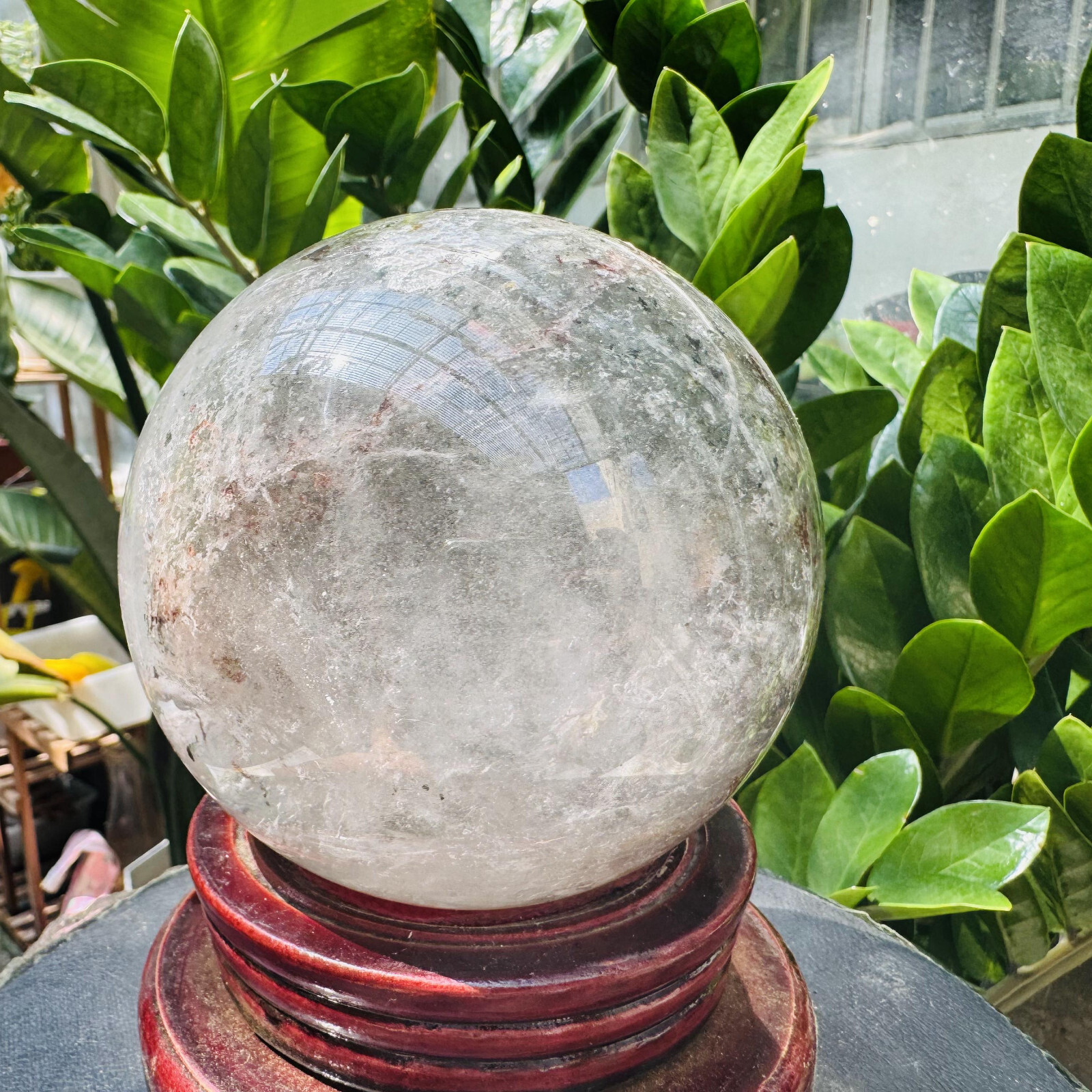 Rare Natural Green Ghost phantom quart ball carved crystal sphere reiki3.87LB