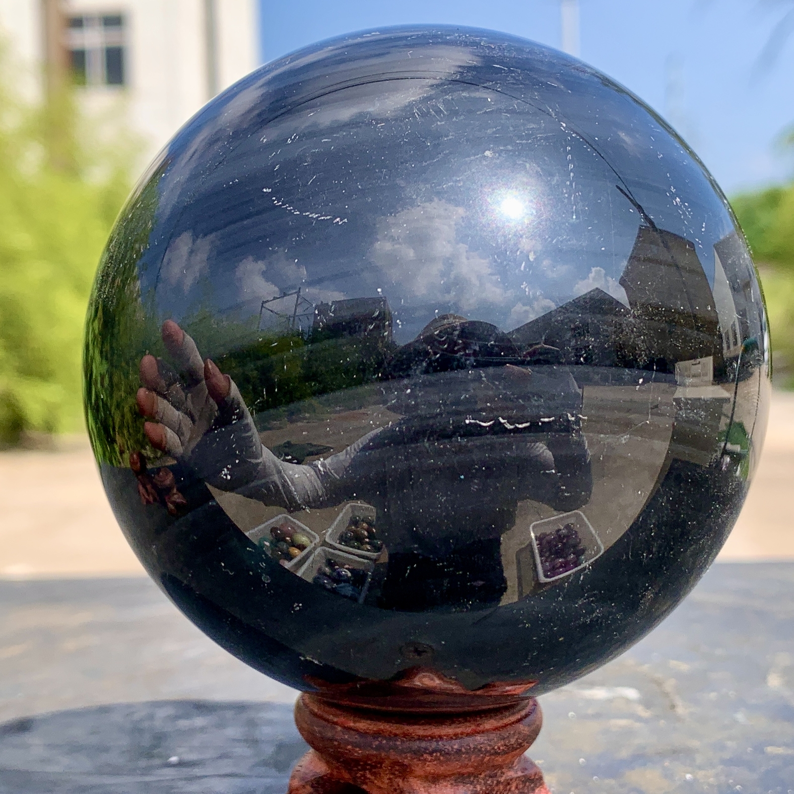 1.92LB Natural Silver Black Obsidian Sphere Quartz Crystal Ball Healing