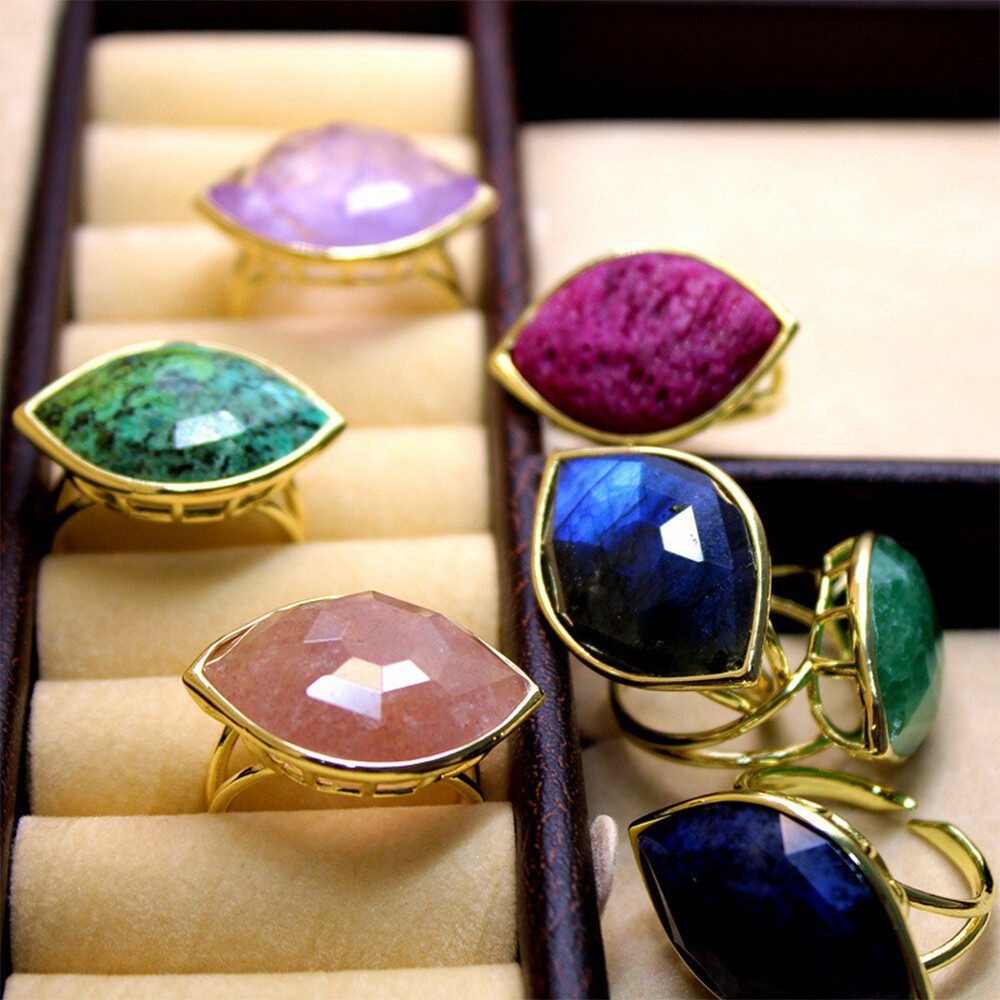 Eye of Horus Oval Faceted Crystal Ra Ring Egyptian Symbol Gemstone Bead Jewelry