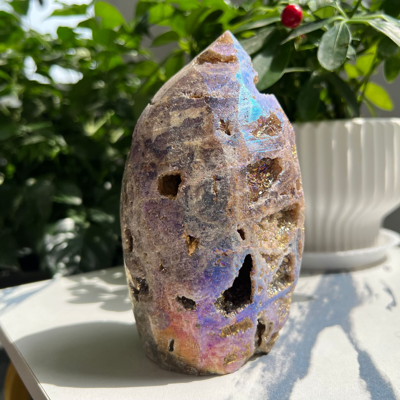 928g Titanium Angel Aura Sphalerite Geode Freeform Point Crystal Specimen
