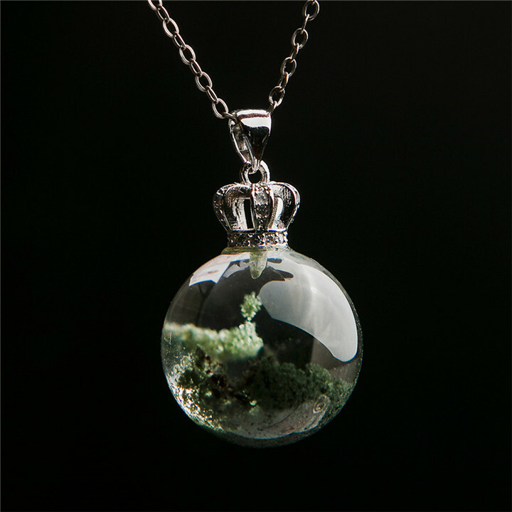 AAAAA Natural Green Phantom Quart Crystal Pendant Sphere Round Beads Necklace