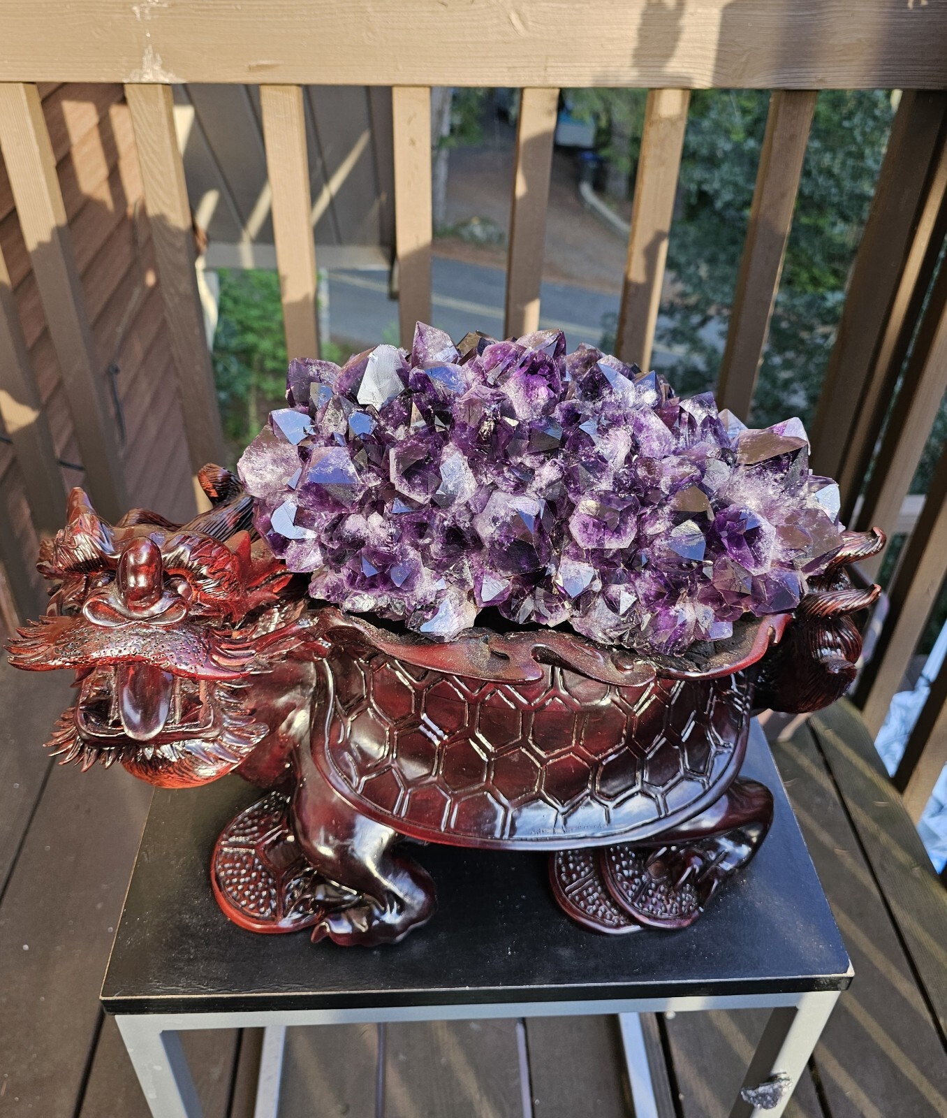 Rare Feng Shui Dragon Turtle with Large Amethyst Cluster