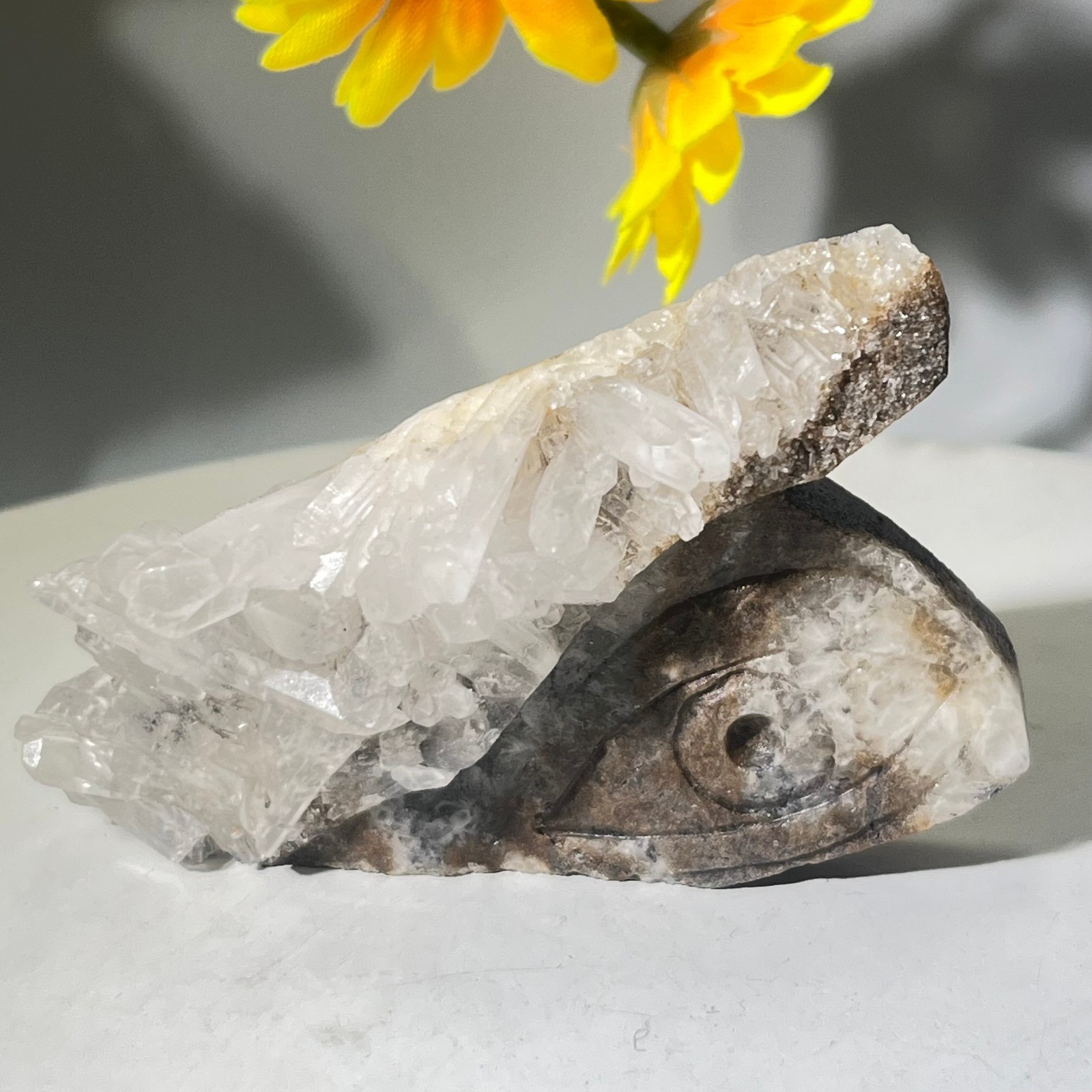 64gNatural white crystal cluster carving of God’s Eye