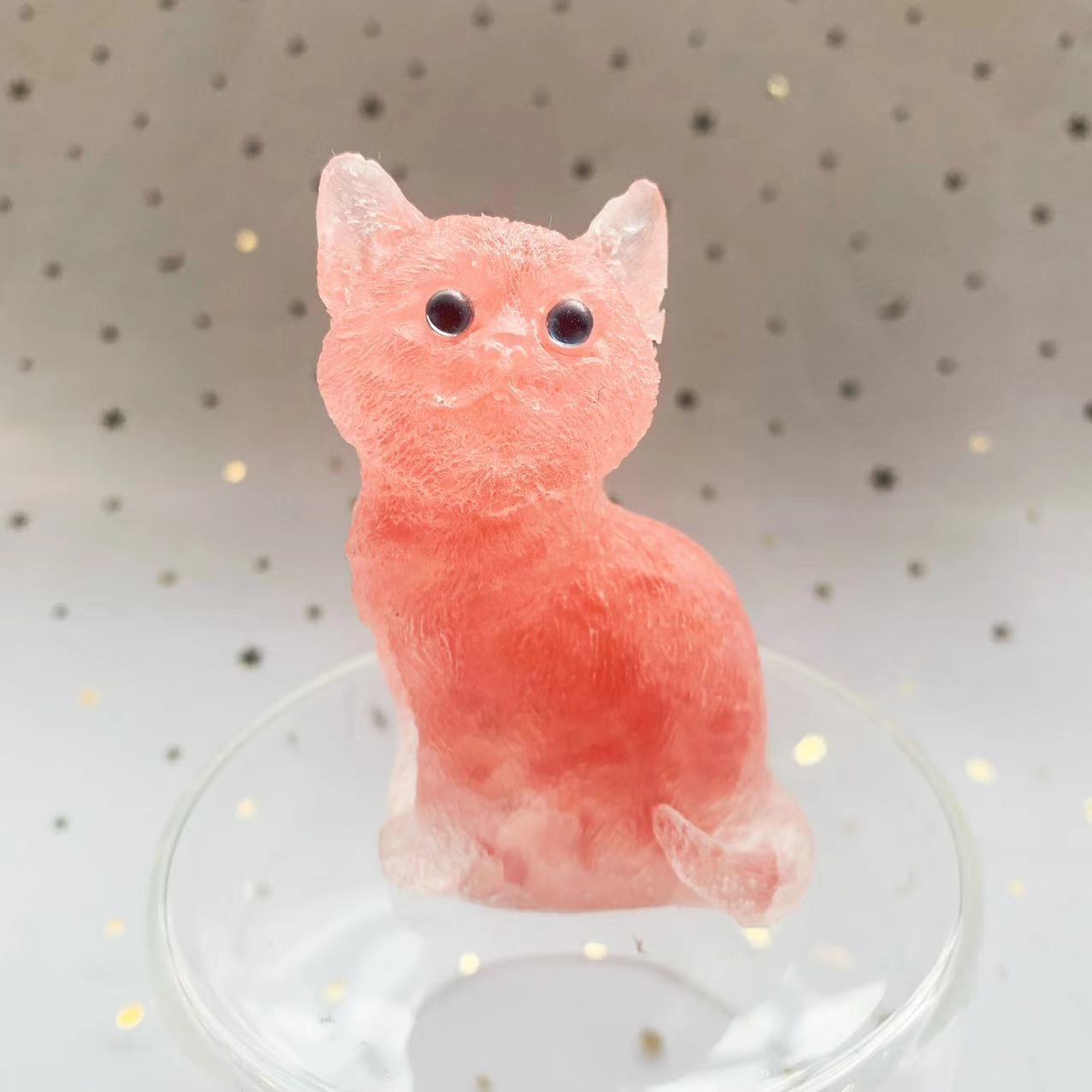 Natural Resin Crystal Cat Carving kitten Figurine Decor Healing Gemstone Animals