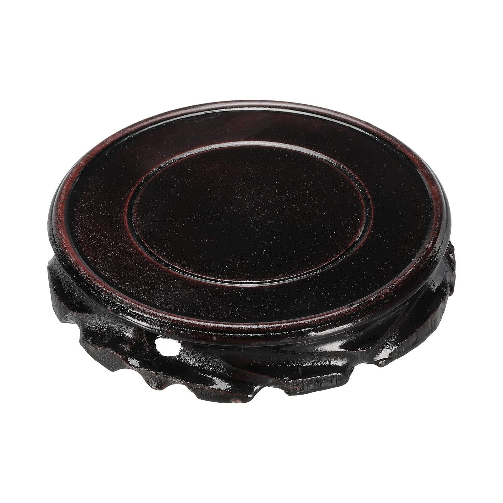 Wooden Stand Holder Display Base Black 110mm Diameter for Vase Bonsai Base