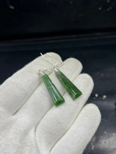 100% Natural Green Nephrite Jade Necklace& Earrings Handmad gemstone jewelry set