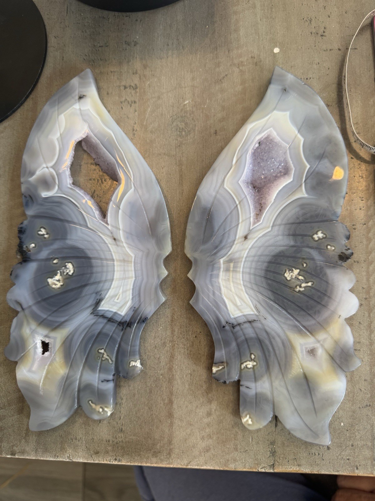 Blue Agate Druzy Butterfly Wings With Stand 1.92 lbs