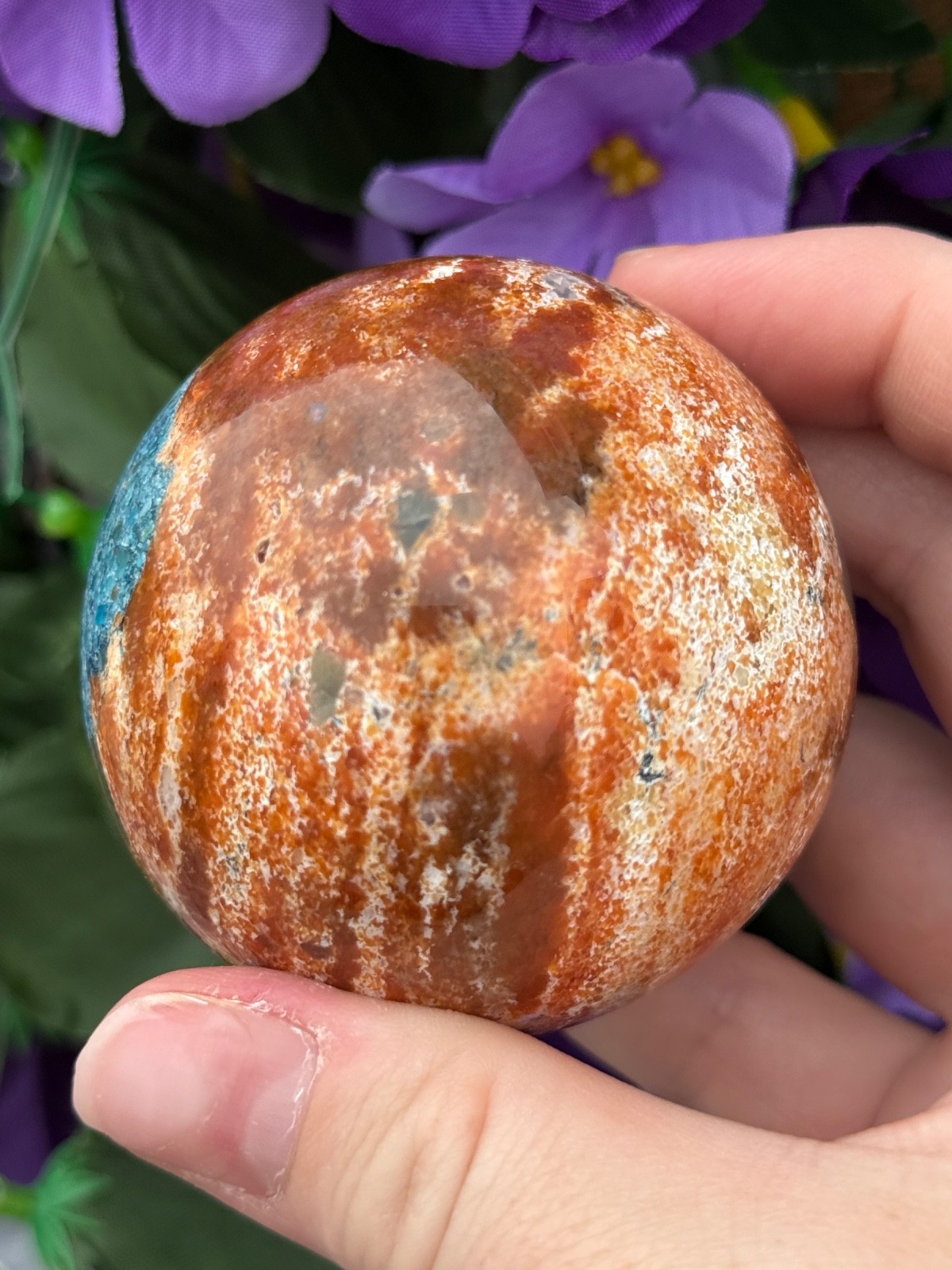 Blue Apatite in Sunstone Crystal Sphere USA NEW