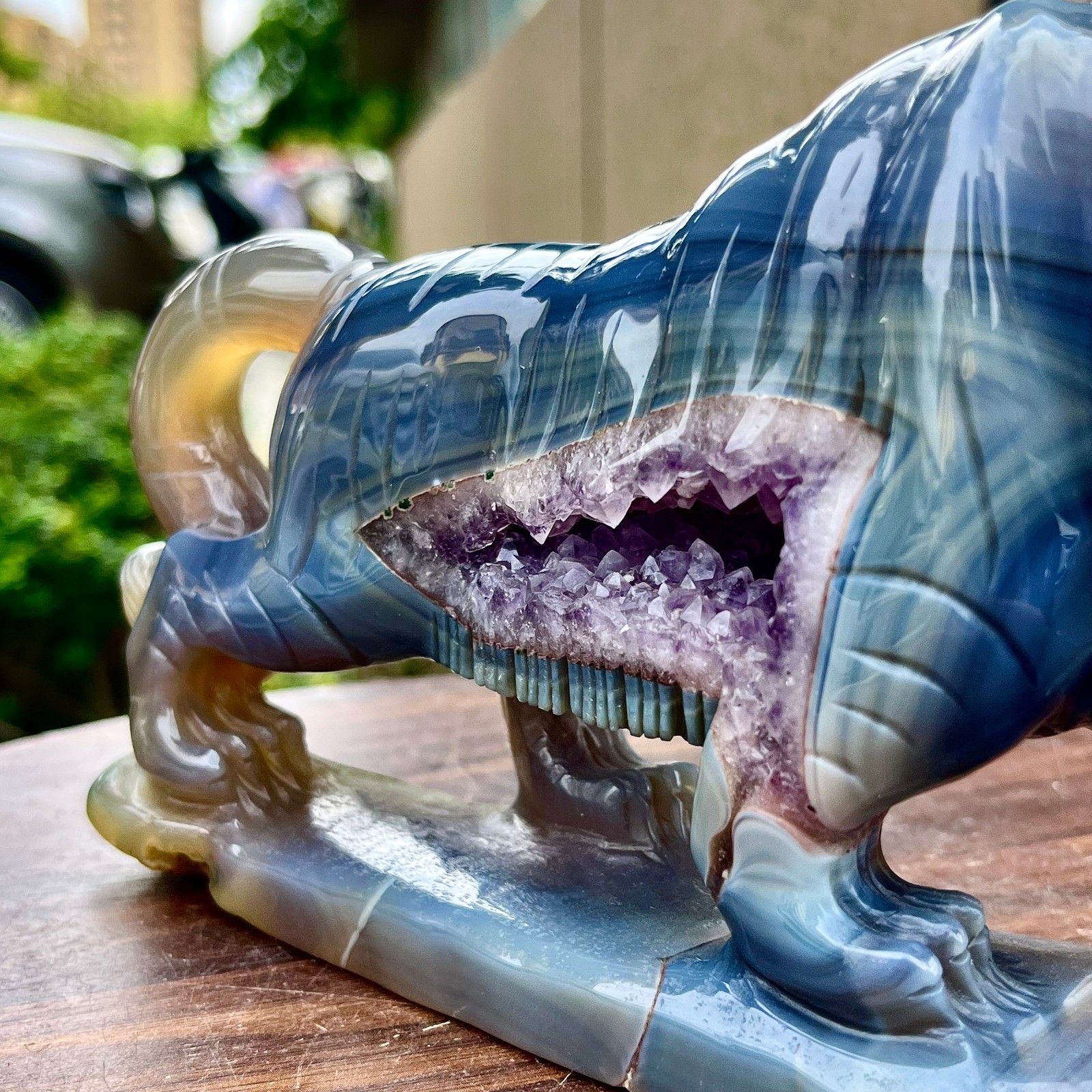 2.27LB High level natural amethyst cave hand carved spiritual tiger