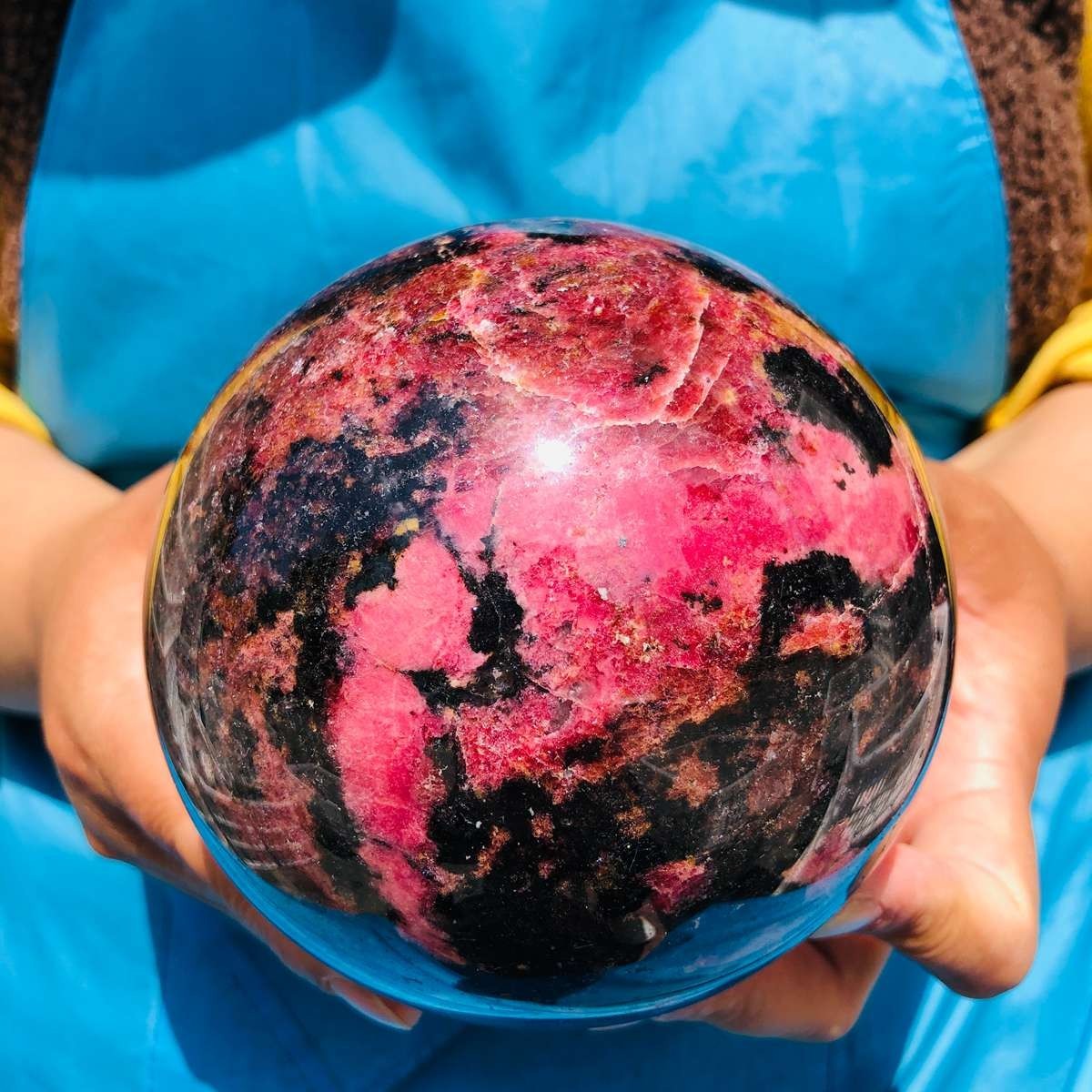 5.85 LB Natural Rhodonite Crystal Sphere Pink Black Healing Gem Stone 4777