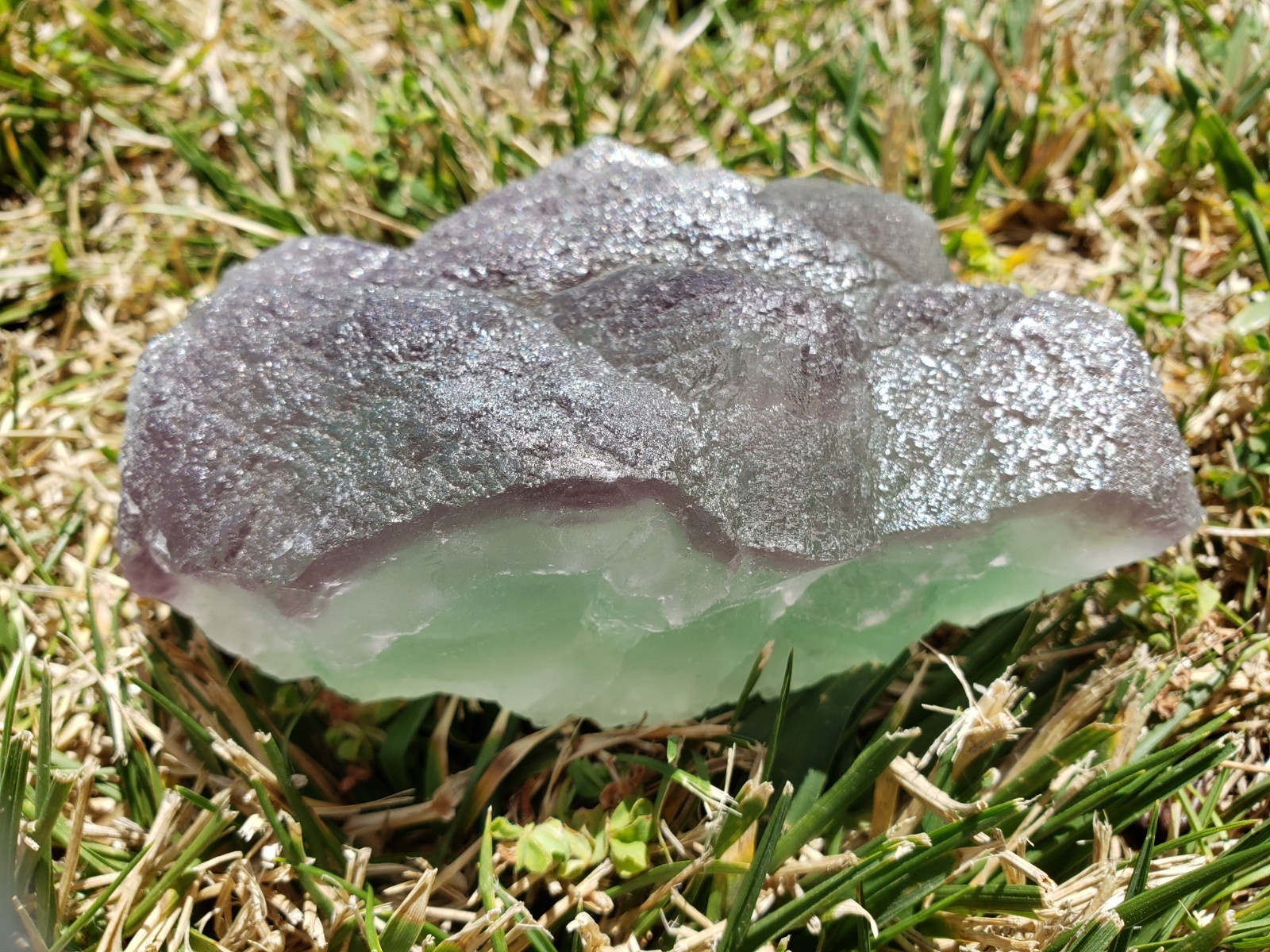 5.75″ Purple and Green Fluorite Quartz Crystal Mineral UV Specimen with Stand