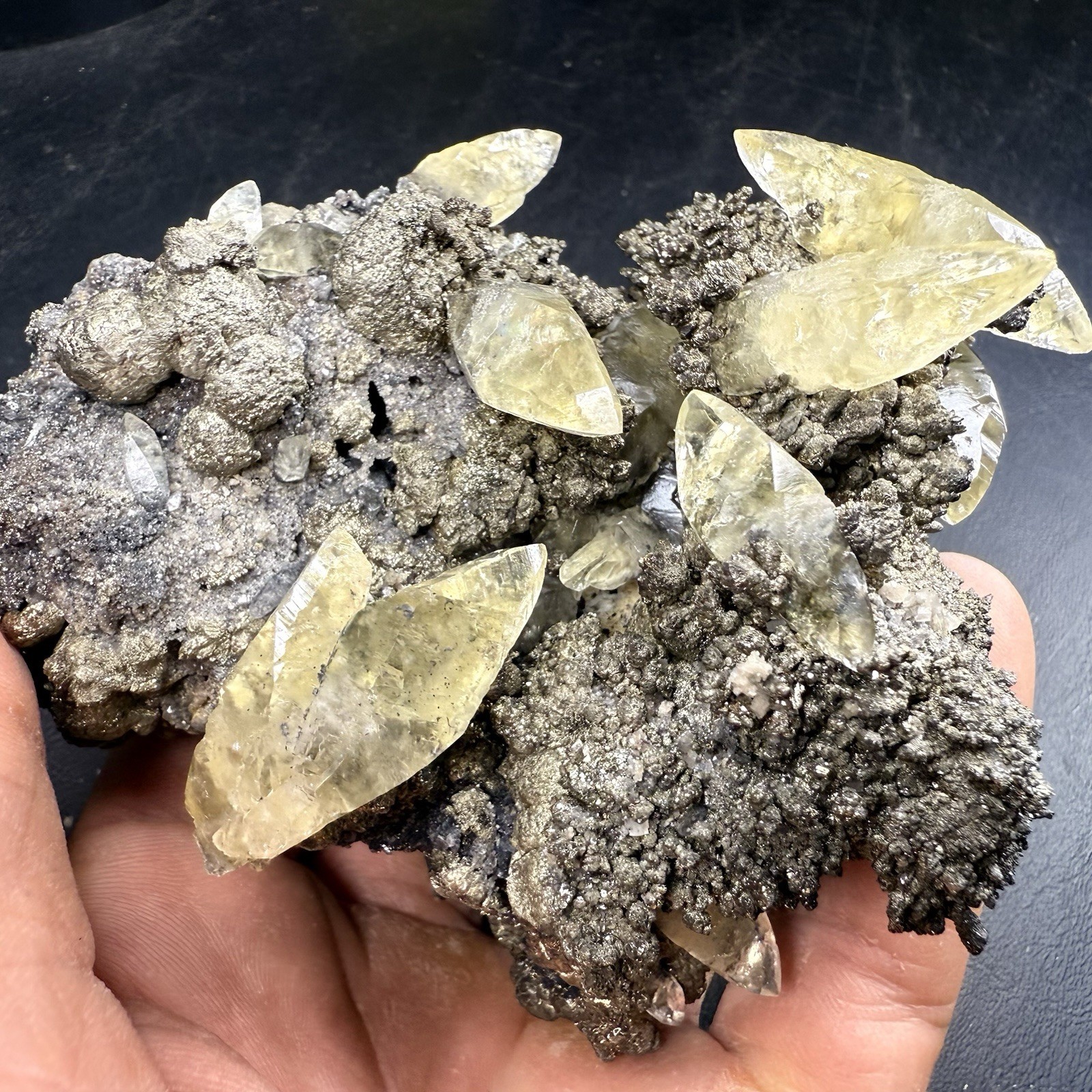 Golden Calcite Crystals on Chalcopyrite Pyrite Matrix / Missouri