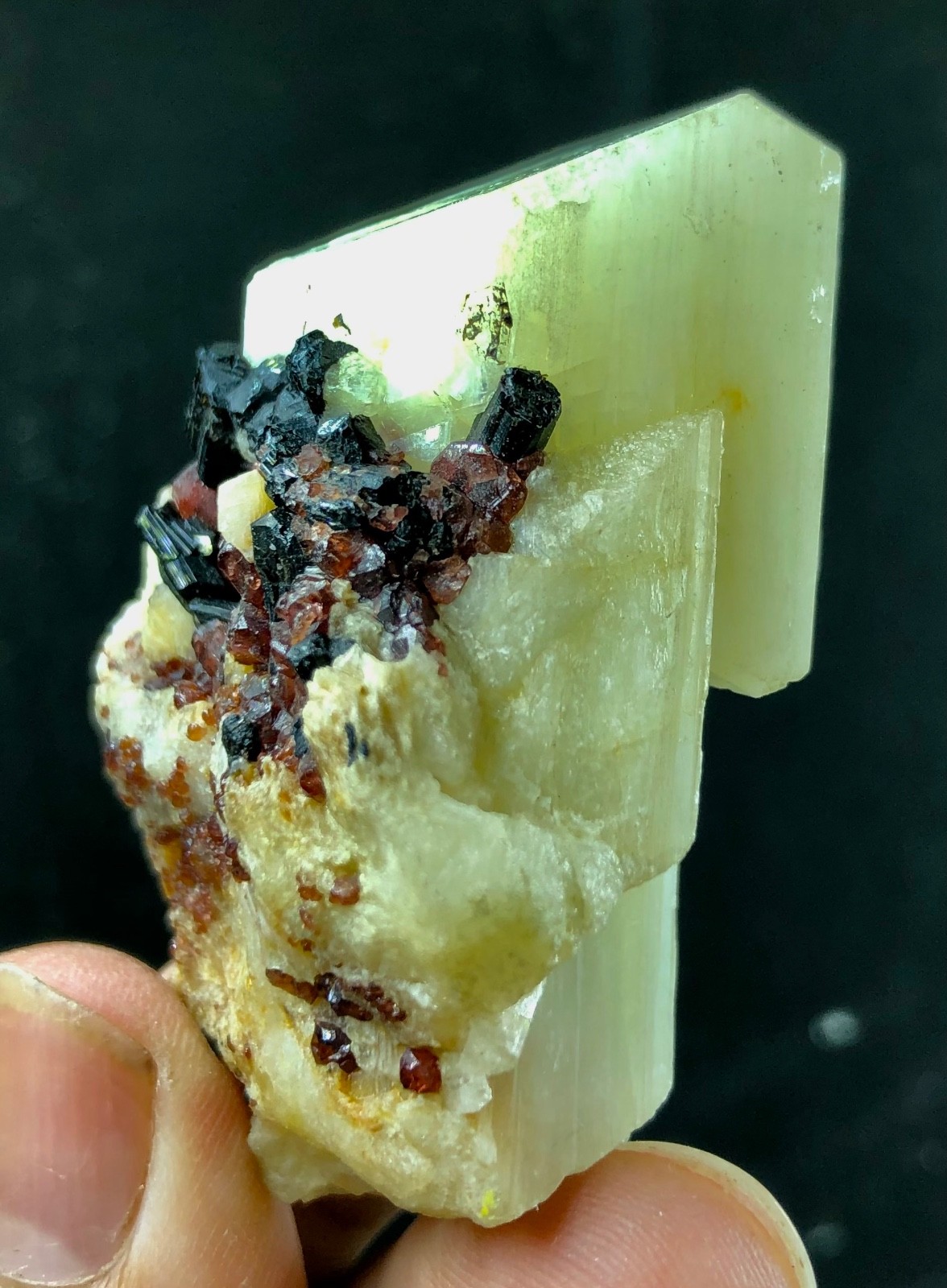 Red garnet with multiple combinations scrolls and feldspar cubic lovely 73grams