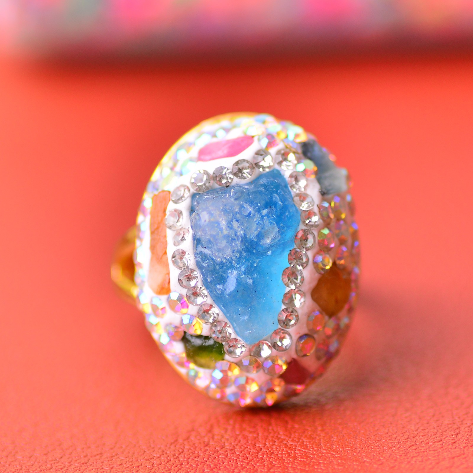 Aquamarine ring, alloy inlaid with handmade gemstone jewelry Energy Crystal