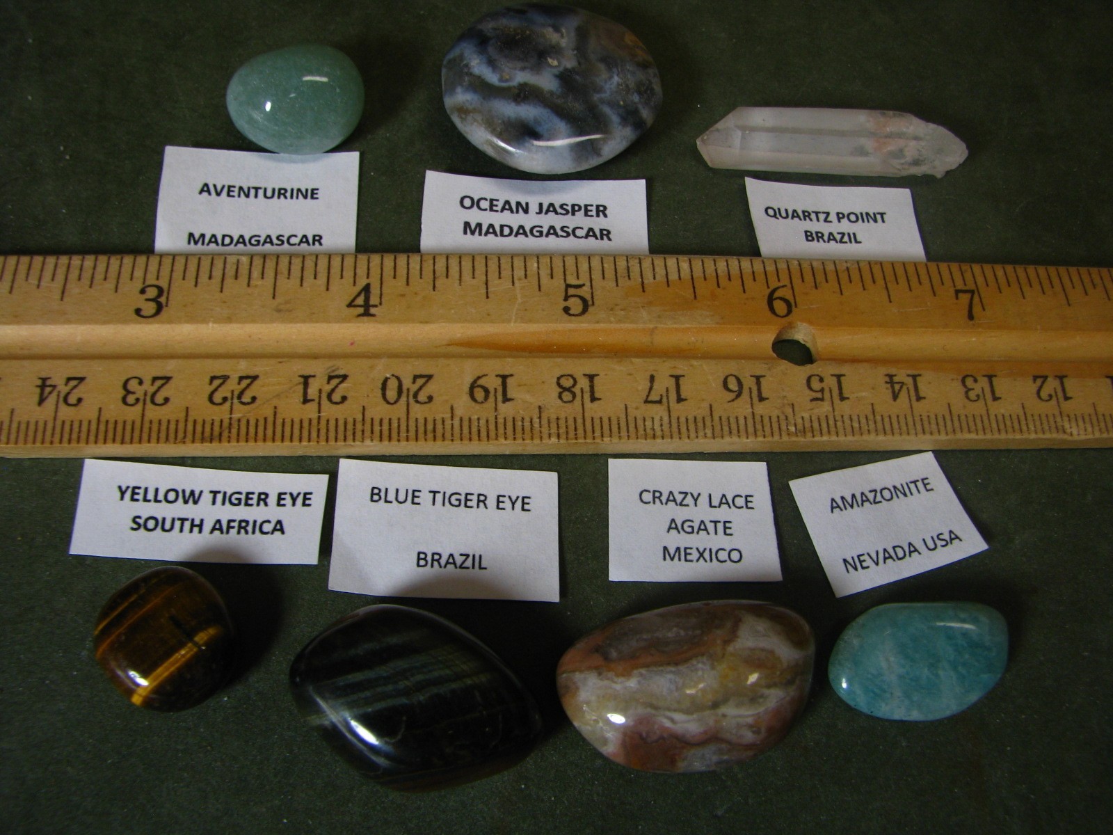 7 MINERAL SPECIMENS AVENTURINE AMAZONITE 2 TIGER EYE AGATE JASPER QUARTZ #291