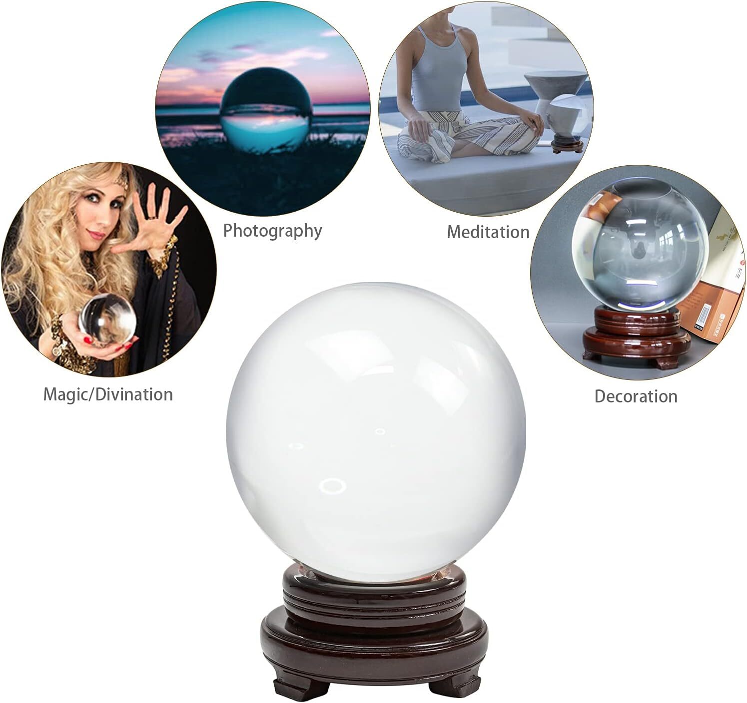 150mm/200mm Clear Crystal Ball Divination Meditation Glass Sphere Photo Prop