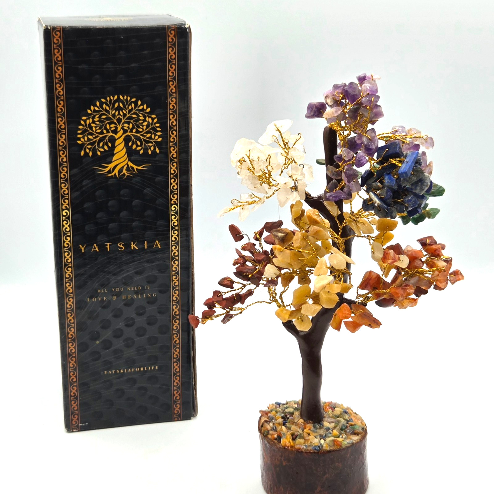 YATSKIA 7 Chakra Tree of Life Crystals and Healing Stones Gold Wire NEW in BOX