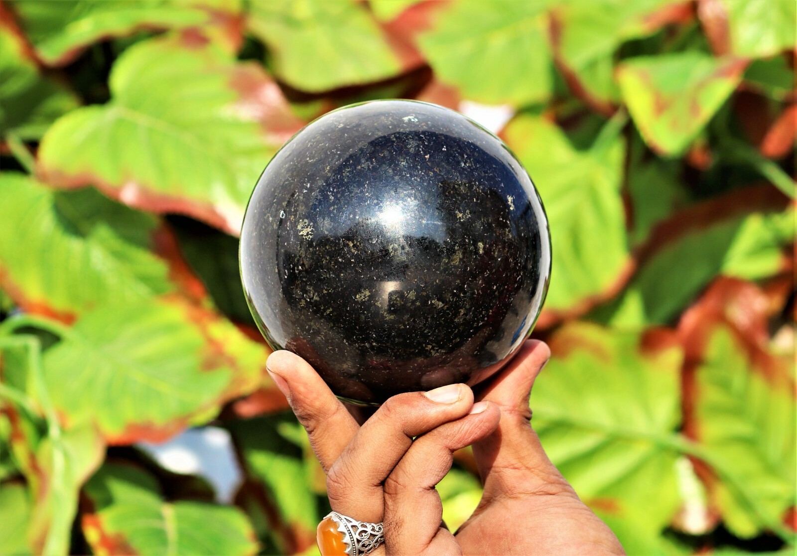 Superb 110MM Black Nuummite Stone Sorcerer’s Stone Healing Metaphysical Sphere
