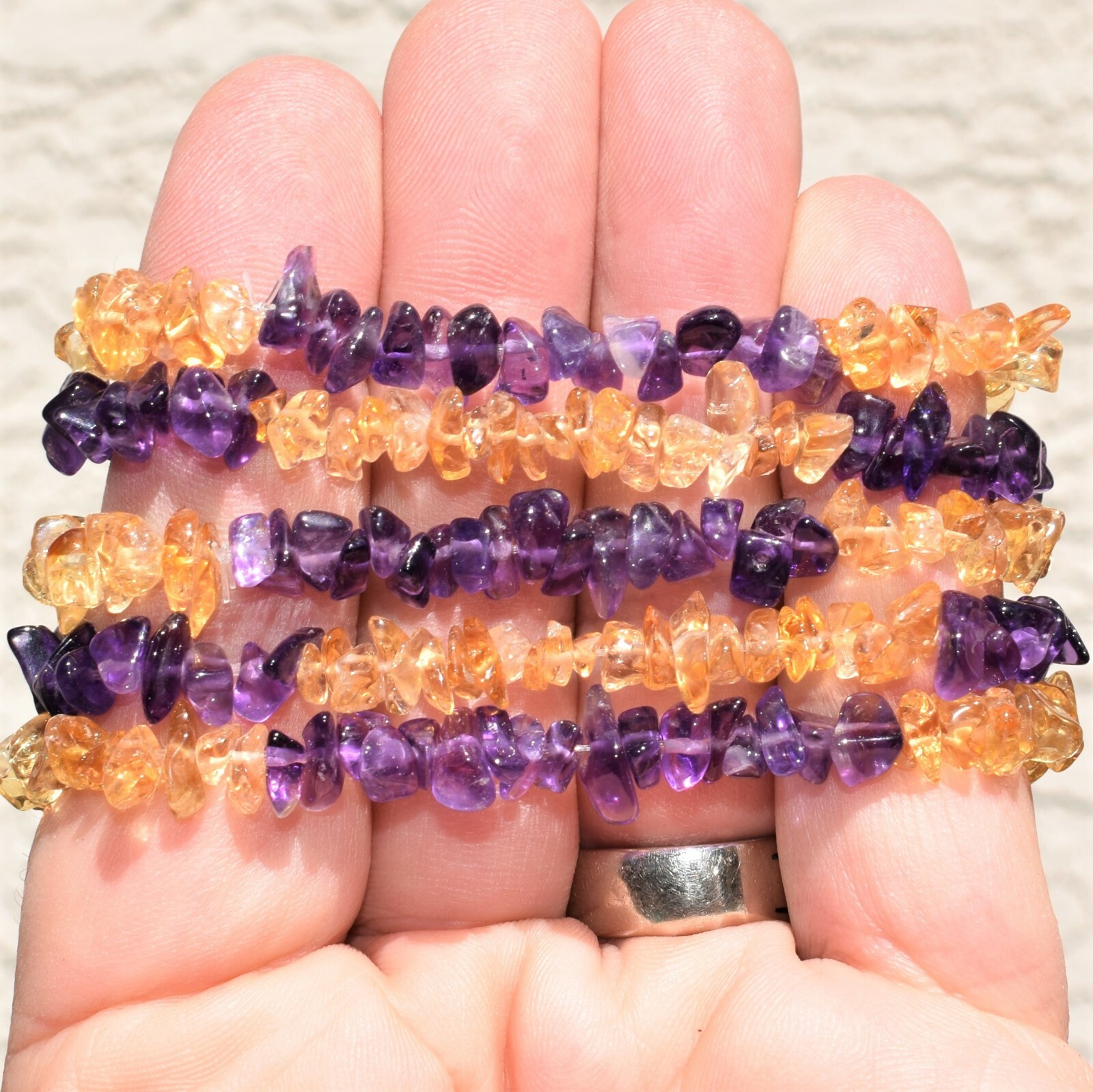 CHARGED Amethyst & Citrine Crystal Chip Stretchy Bracelet + Selenite Puffy Heart