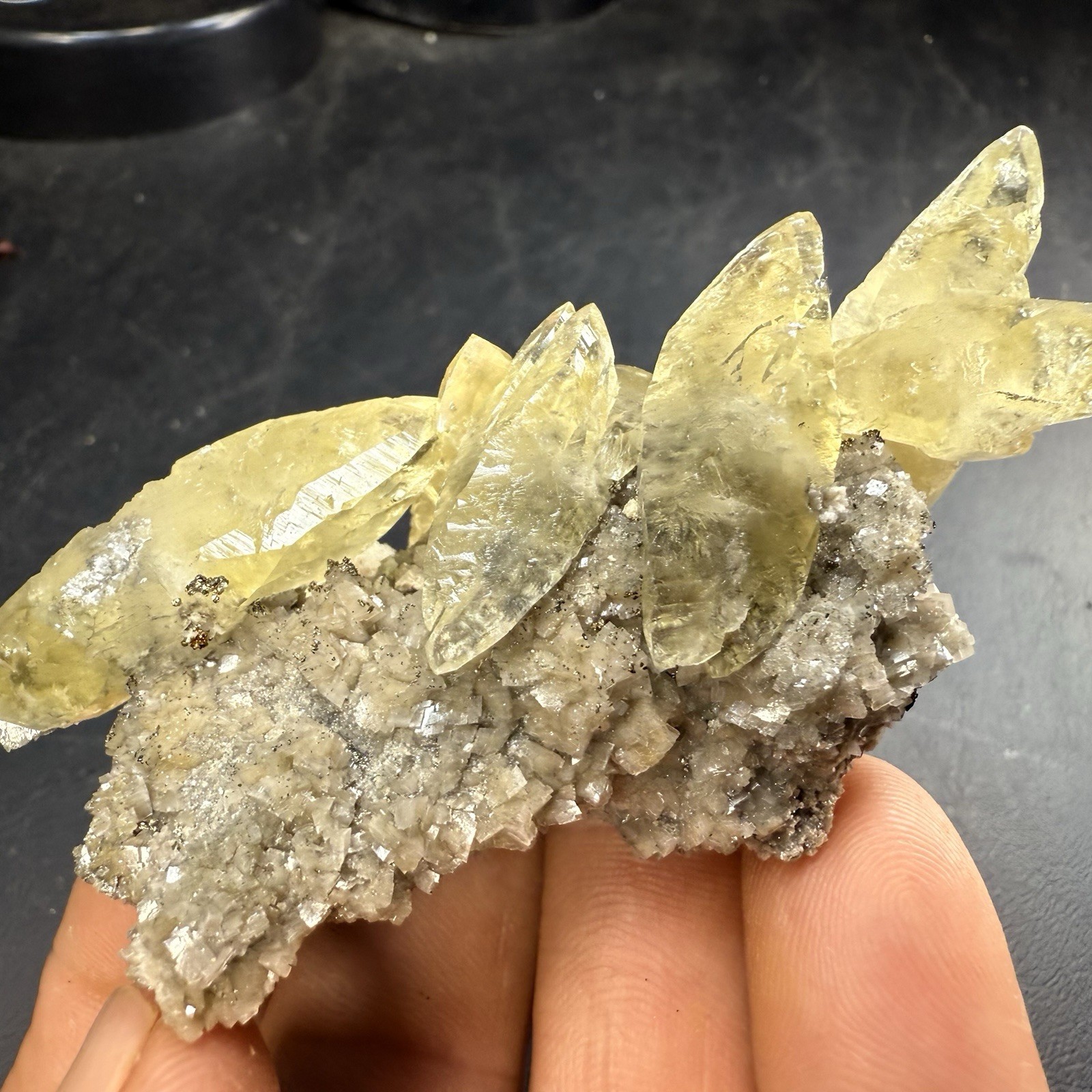 Golden Calcite Crystals on Chalcopyrite Dolomite Pyrite Matrix / Missouri
