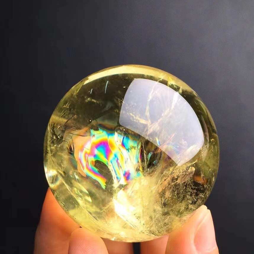170g/50mm Natural Rainbow Citrine Quartz Sphere Crystal Energy Ball Reiki Decor