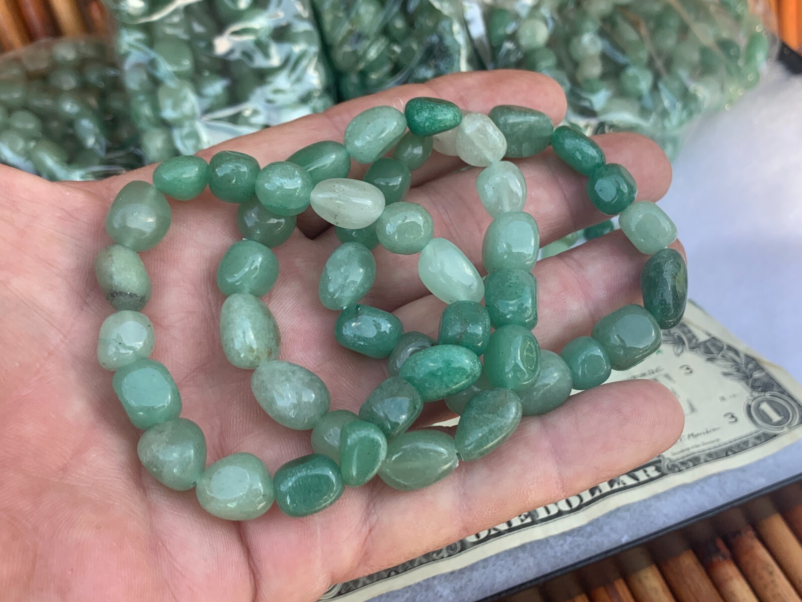 Lot of 3 Natural Aventurine Tumbled Stone Bracelets Healing Crystal Jewelry Set