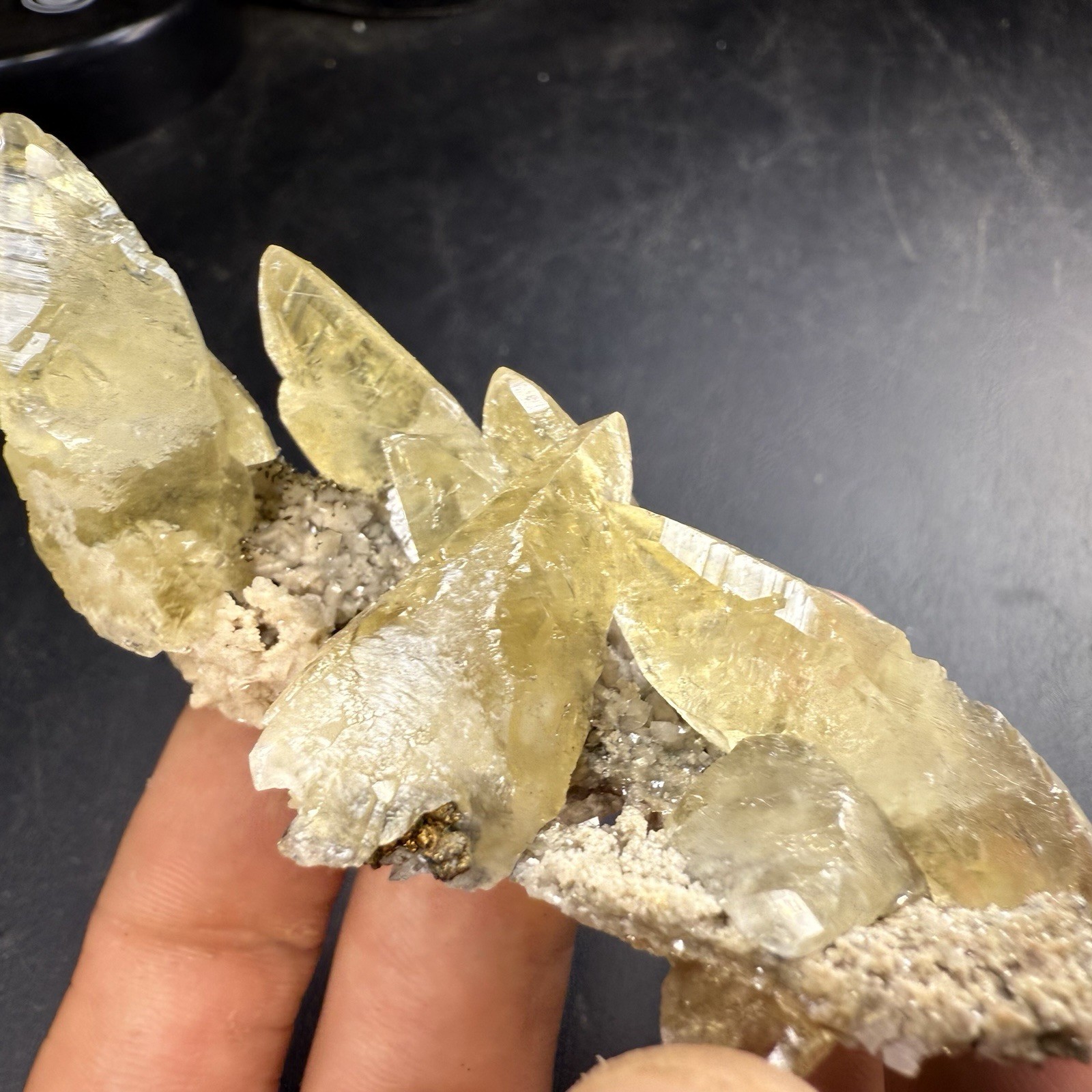 Golden Calcite Crystals on Chalcopyrite Dolomite Pyrite Matrix / Missouri