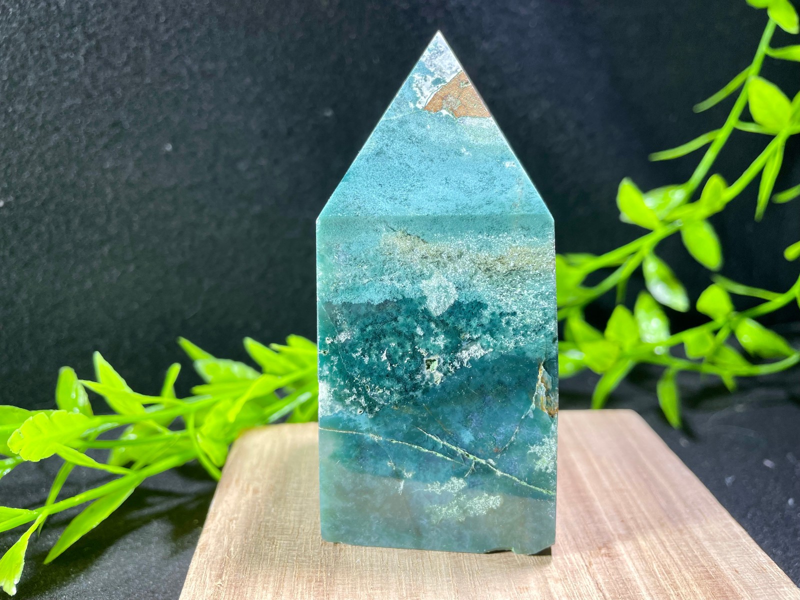 253g Natural Aquatic Plants Agate Crystal obelisk Moss agate wand Energy Heal