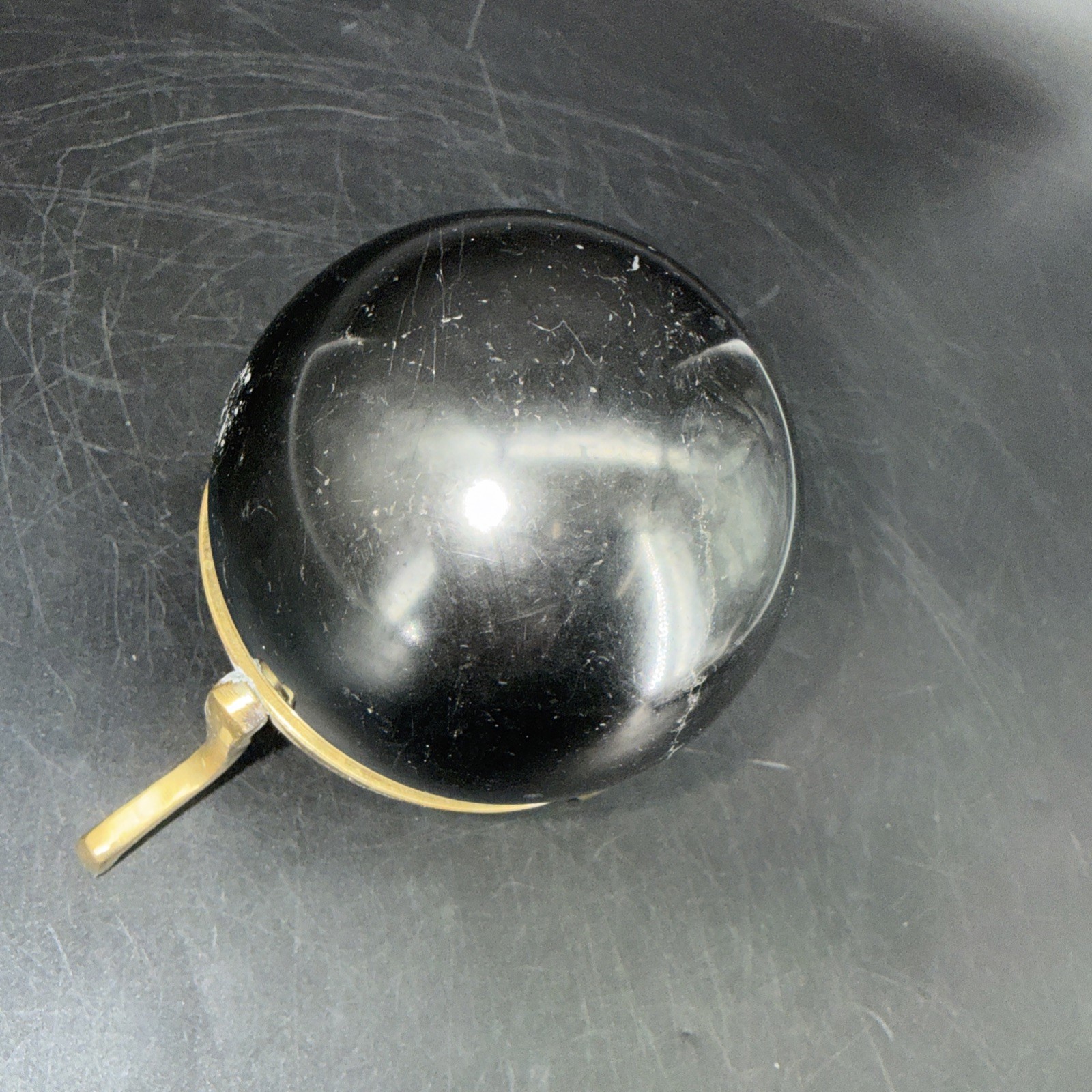Vintage Black Obsidian 3.5” Ball Crystal Sphere Stone On Brass Base