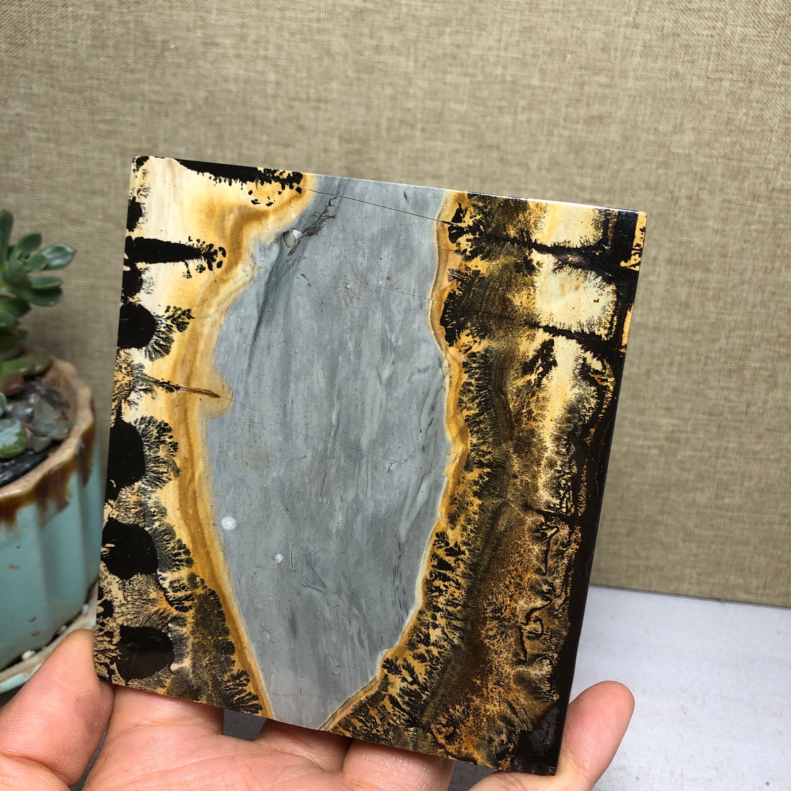 Natural Chinese painting stone crystal ornaments pictographic landscape A5075