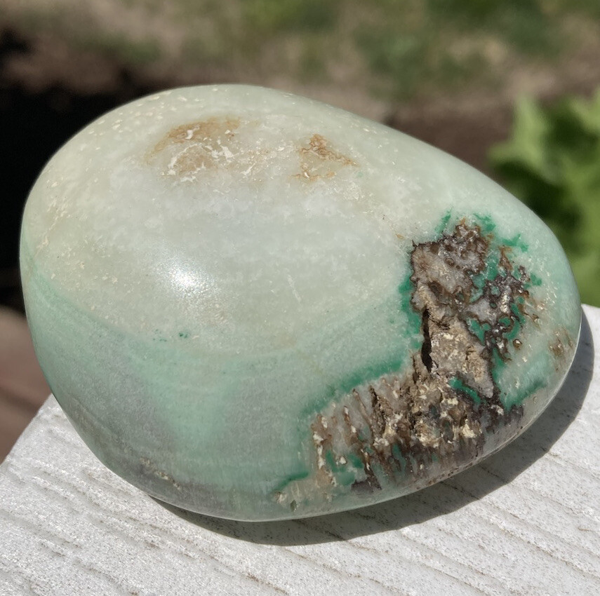 Handmade Polished BLUE ARAGONITE Healing Crystal Palm Stone KIPUSHI CONGO 2.48″