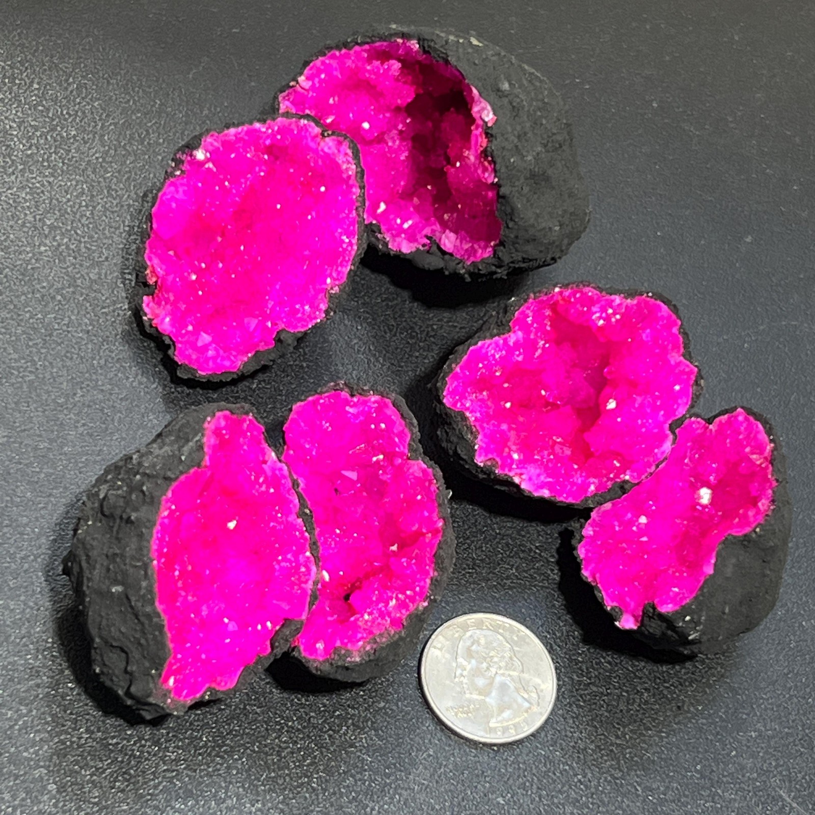 Matching Broken Quartz Aura Crystal Geode Pairs with Dyed Pink Coating Wholesale