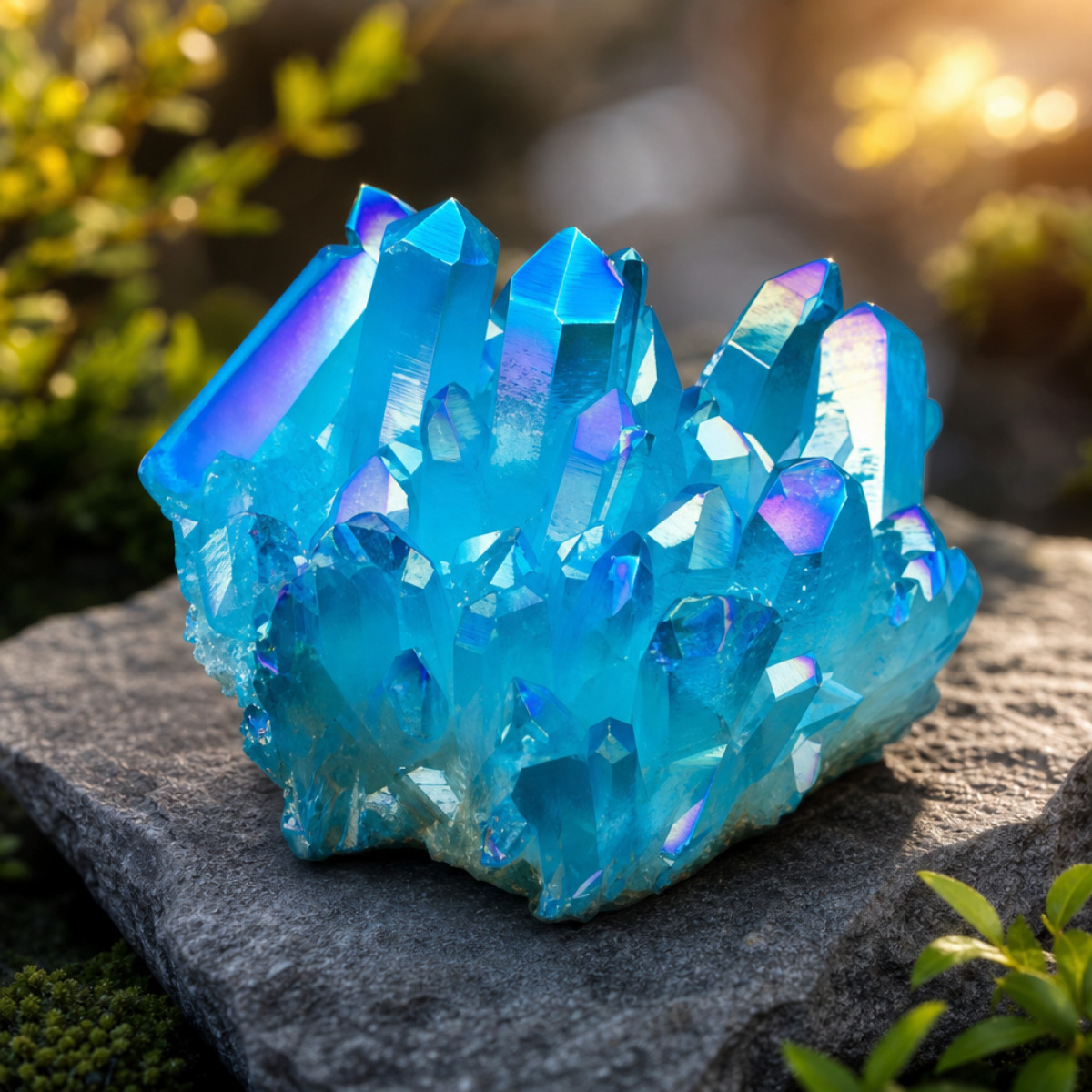 80-100g Aura Blue Crystal Cluster Quartz Titanium Rainbow Healing Geode Gift