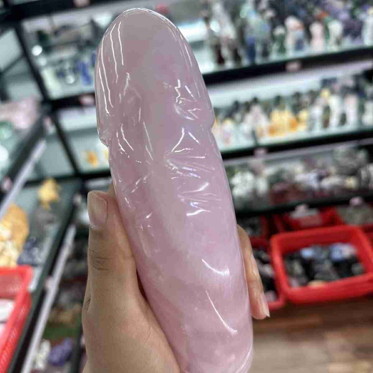 1PC natural pink rose quartz Male penis crystal carved healing skull gift decor