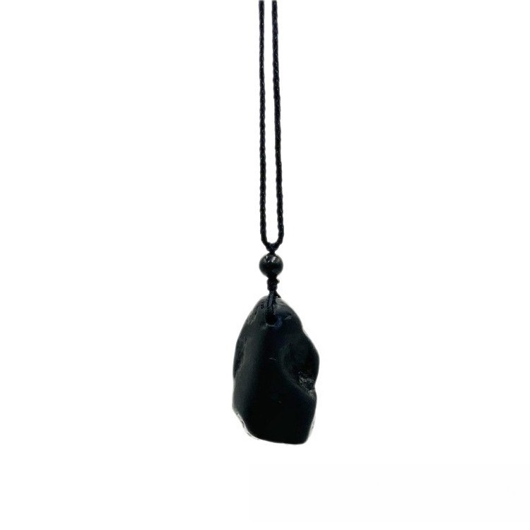 Shungite black original stone retro style random shaped energy stone pendant
