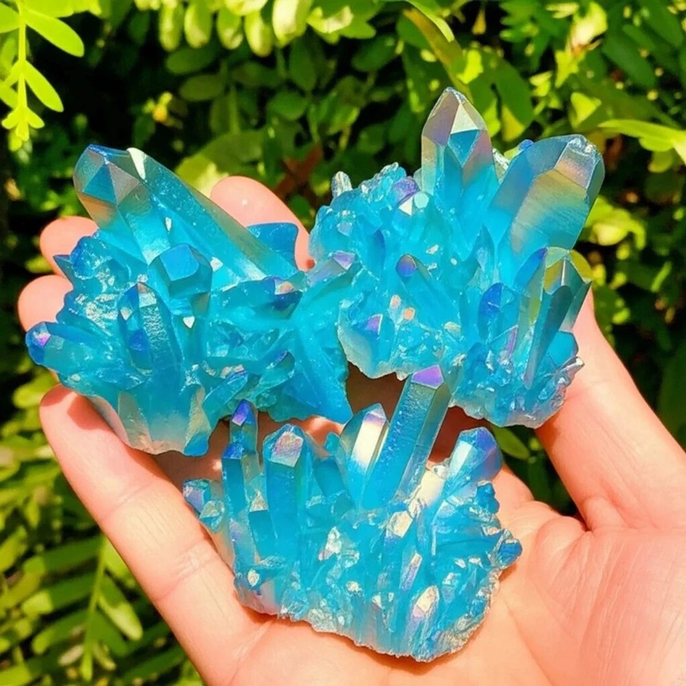 80-100g Titanium Aura Blue Crystal Rainbow Healing Cluster Geode Rock Decor Gift