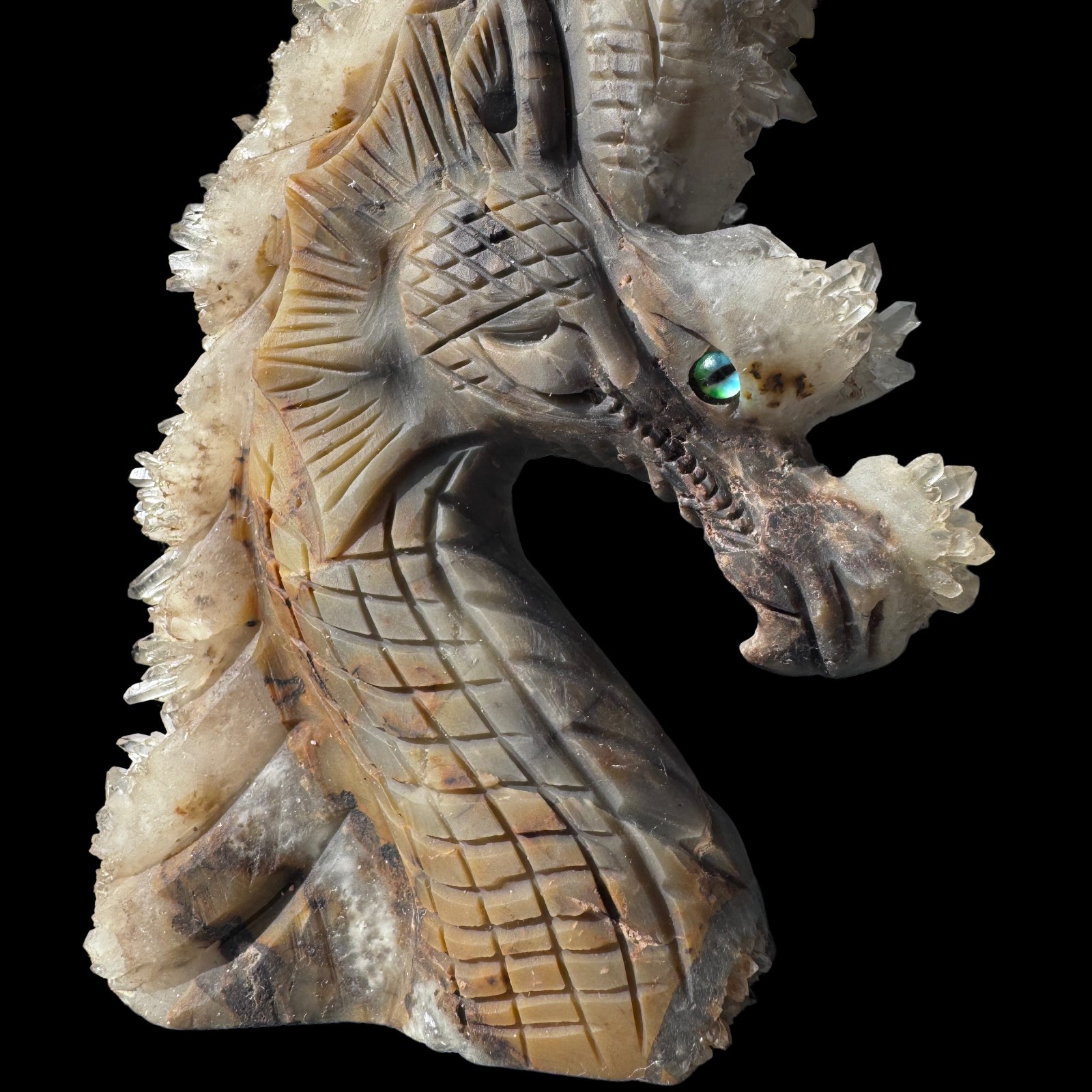 Hand Carved Crystal Cluster Dragon Head Sculpture – Prismatic Sovereign of Light