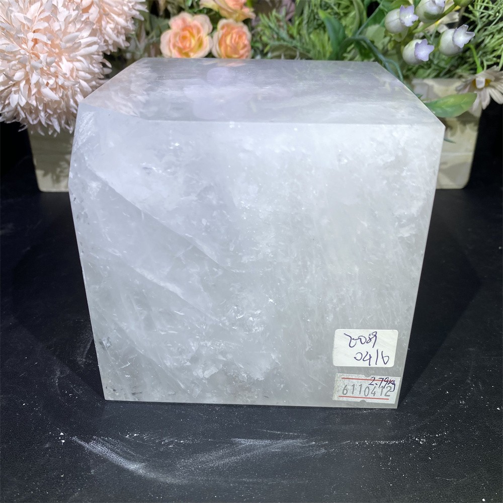 6.1LB 3.8″Natural Clear Quartz Cube Statue Crystal Carved Reiki Heal Decor
