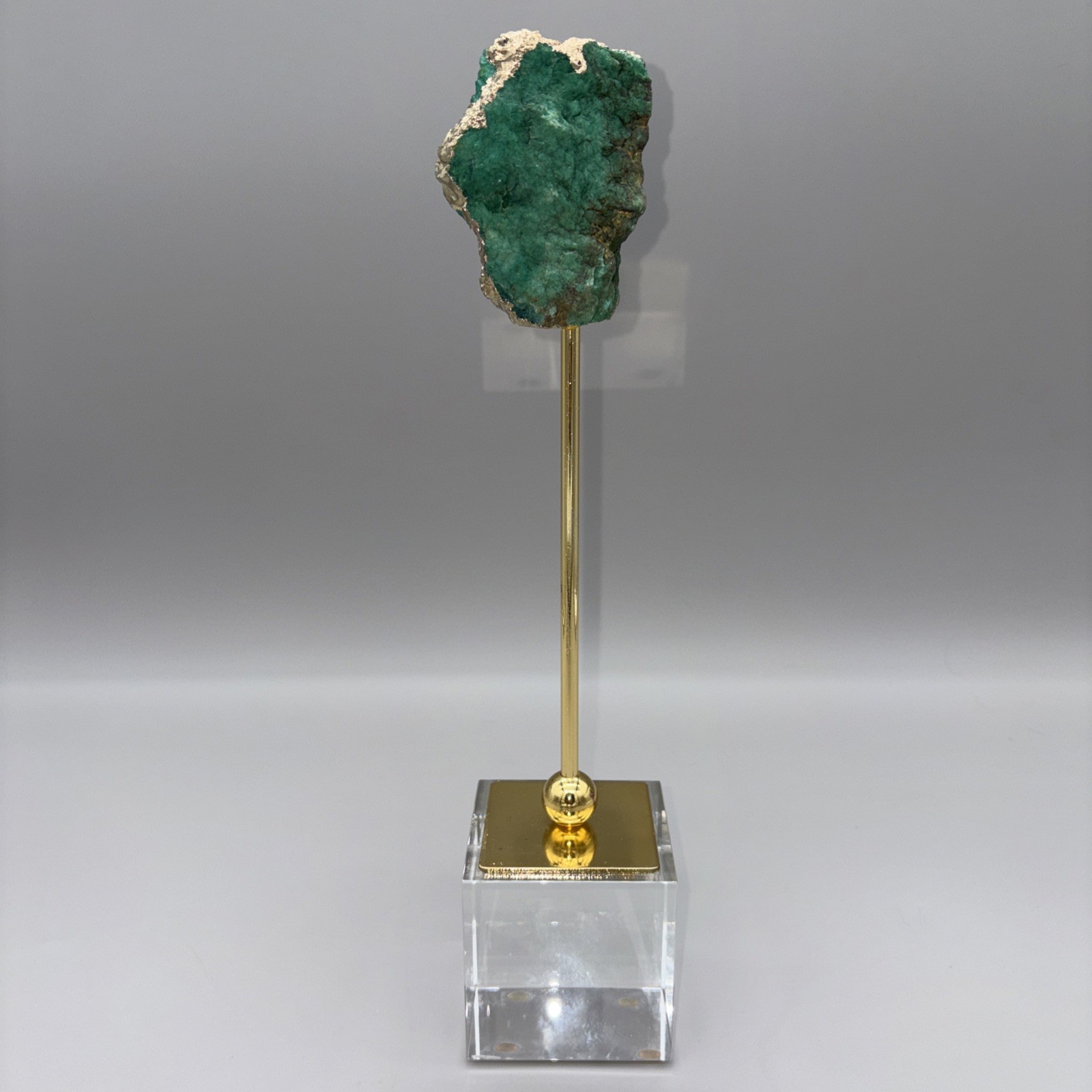 12.5″ Crystal Geode Sculpture Post Stand 12K Gold Plated Edge Acrylic Base Druzy