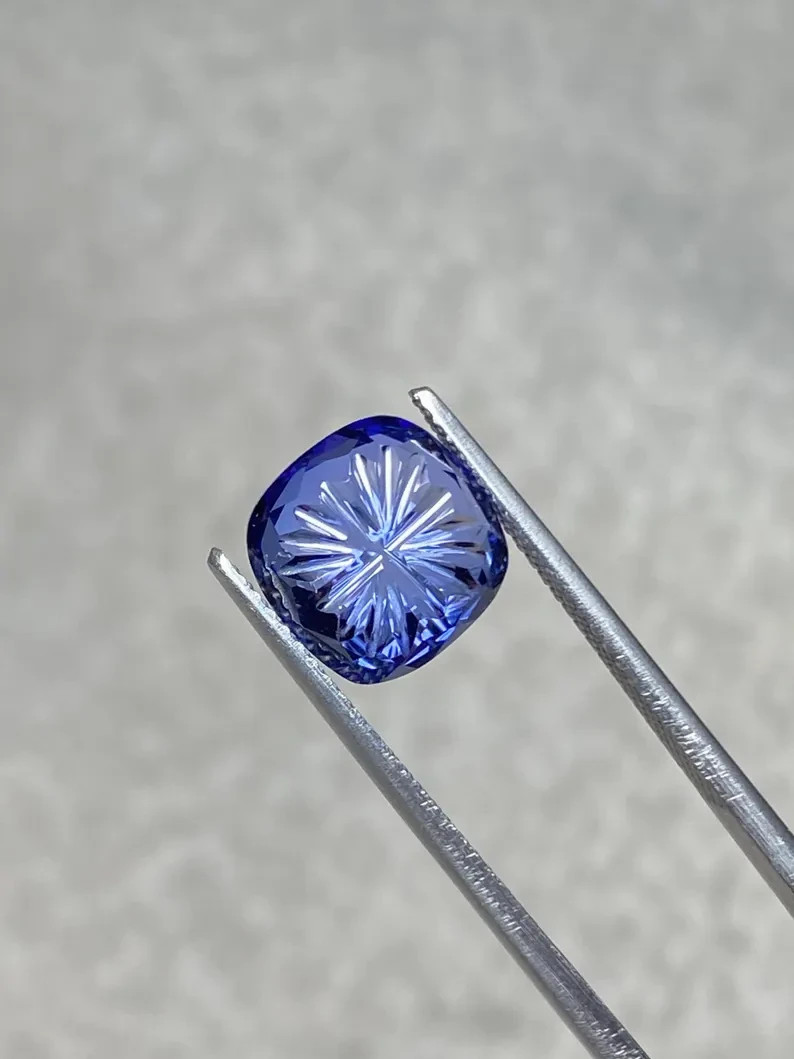 Lab Grown Blue Sapphire Cushion Fantasy Cut Gemstone 5.30 Ct (9x9mm)