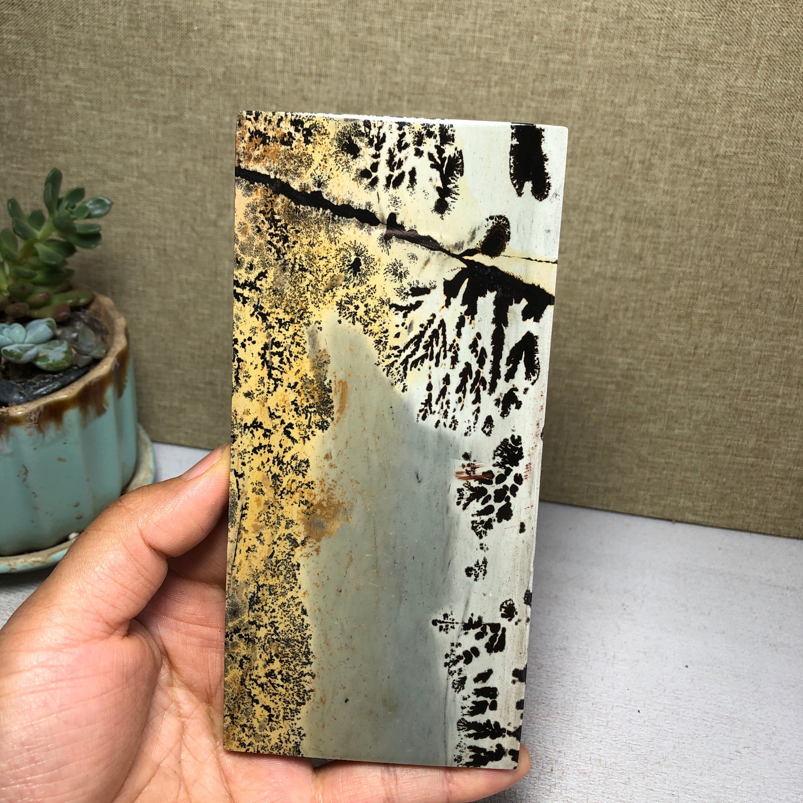 Natural Chinese painting stone crystal ornaments pictographic landscape A5057