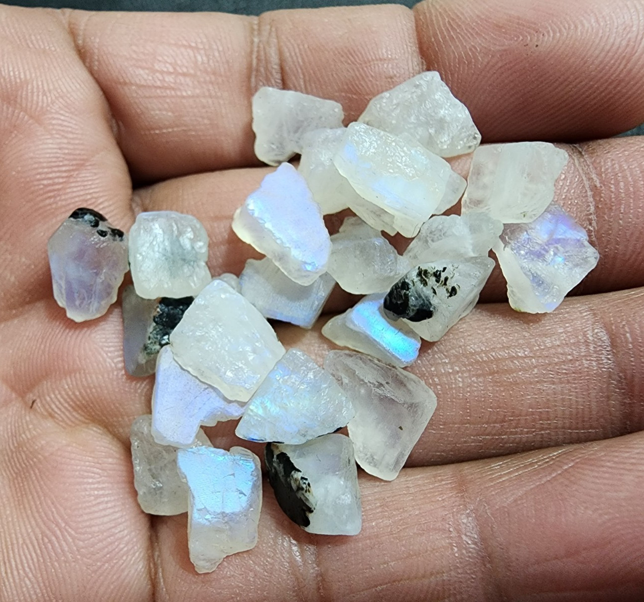 Wholesale White Rainbow Moonstone Rough 24 Pcs 8-12mm Natural Gem Crystals