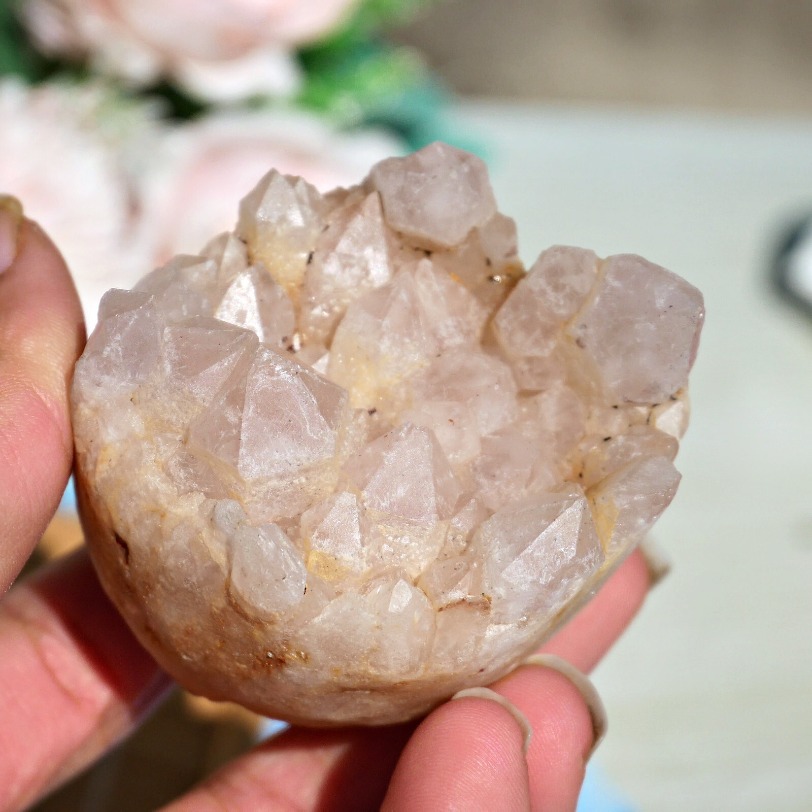 Clear Quartz Crystal Cluster 2.3″ Carved Animal Smiley Face Raw Base Desk Decor