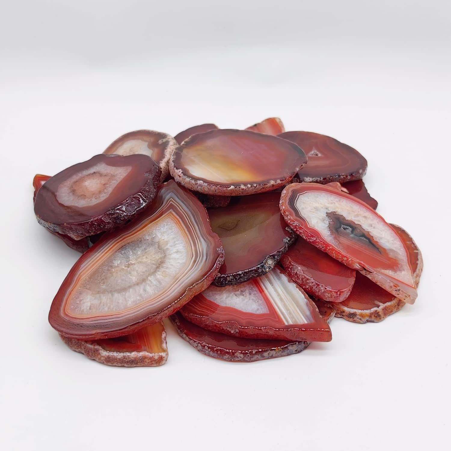 15Pcs Orange Red Agate Stone Slice Bulk Irregular Polished Agate Table Place Car