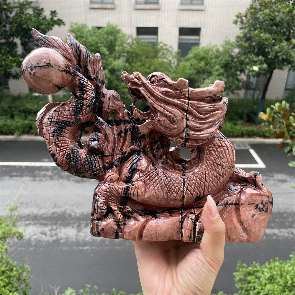 4.2LB 8.8″ A++Large Natural Picture Jasper Dragon Carved Crystal Statue Decor