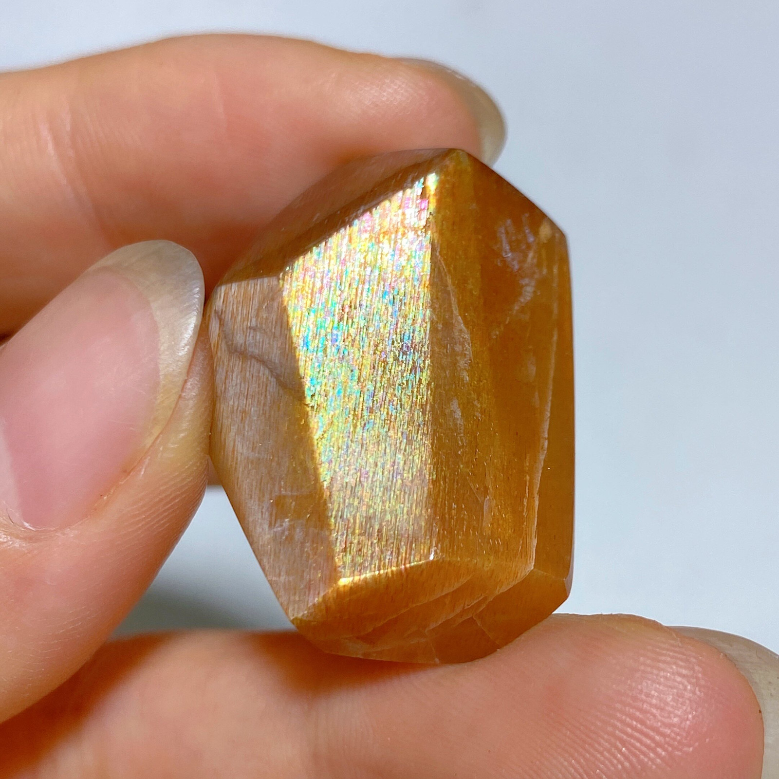 Golden Rainbow Copper Sunstone Freeform Palm Crystal Specimen